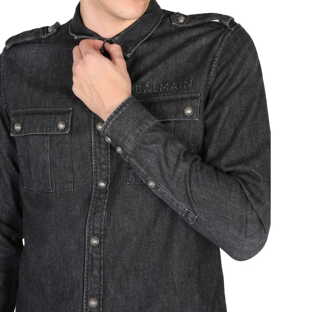 Chemise en jean noir Balmain