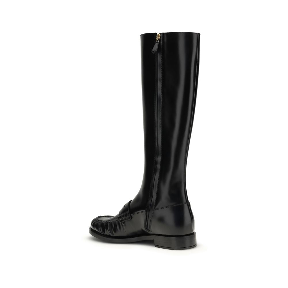 Prada Black Calf Leather Bos Taurus Flat Boots
