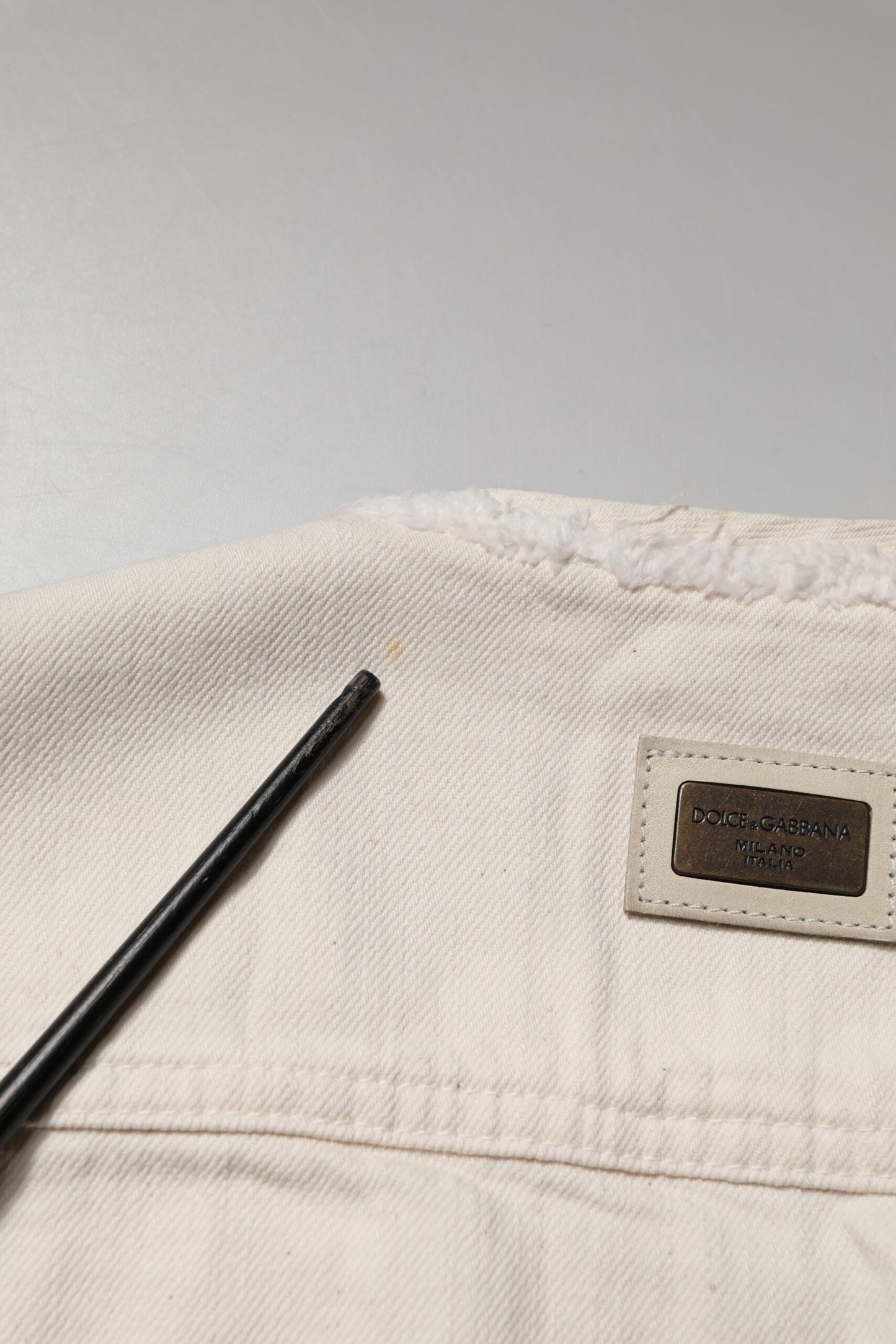 Veste blouson en denim Dolce & Gabbana Off White Cotton à fermeture éclair intégrale pour homme