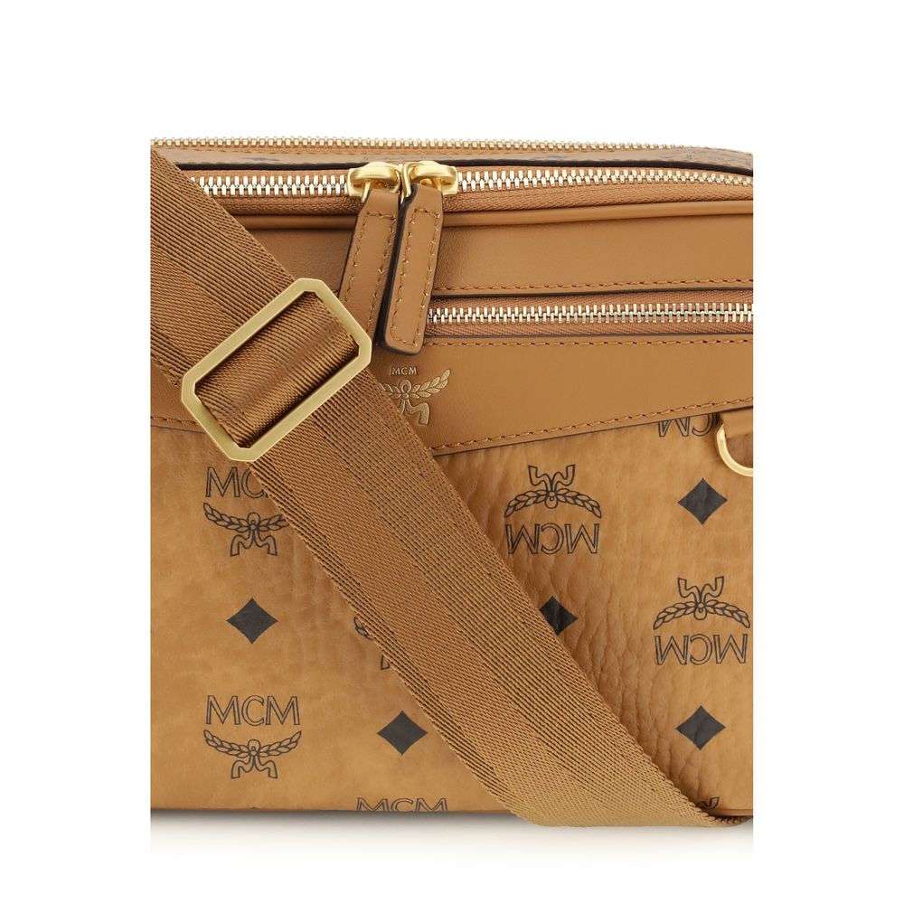 Sac bandoulière en tissu beige MCM