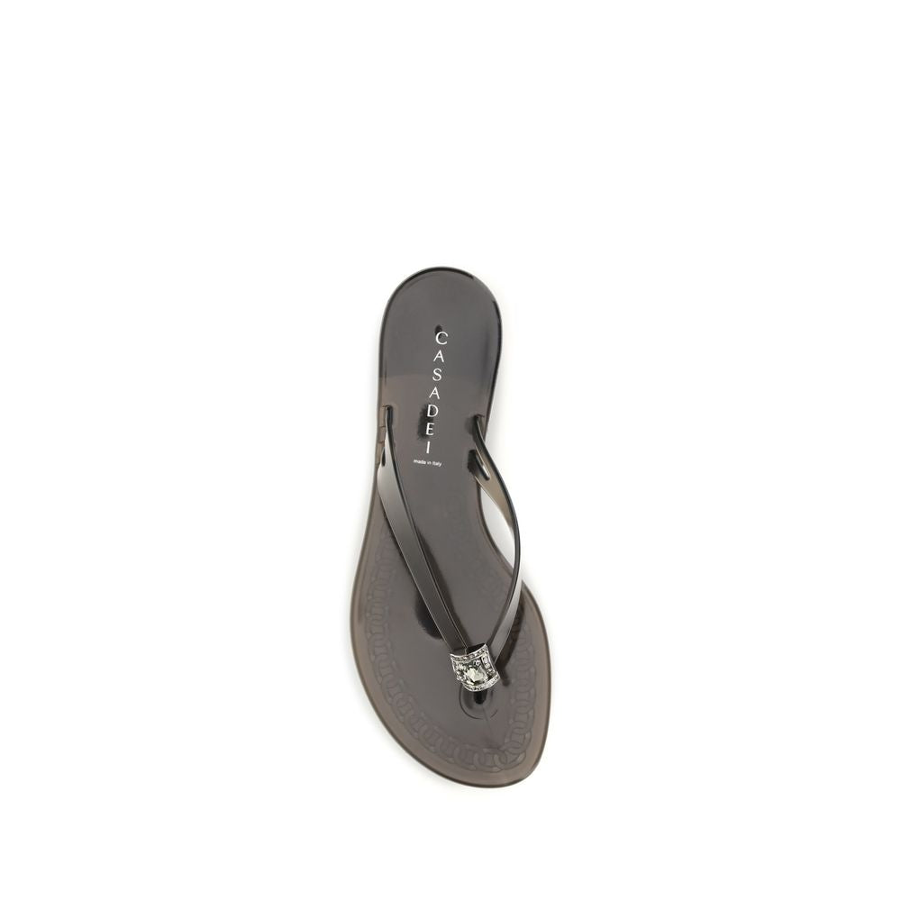 Casadei Black Polyurethane Flat Sandals