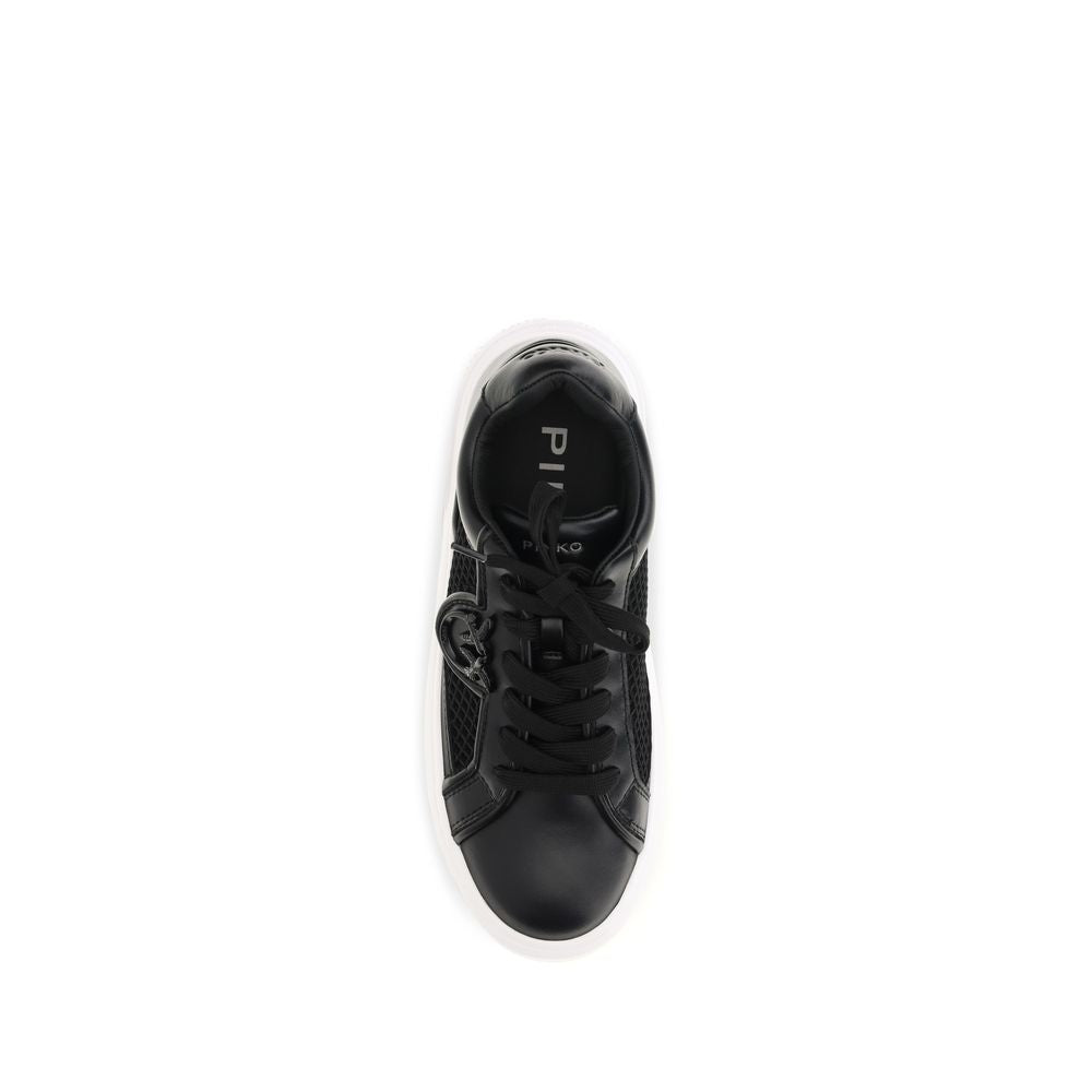 PINKO Black Calf Leather Bos Taurus Platform Sneakers