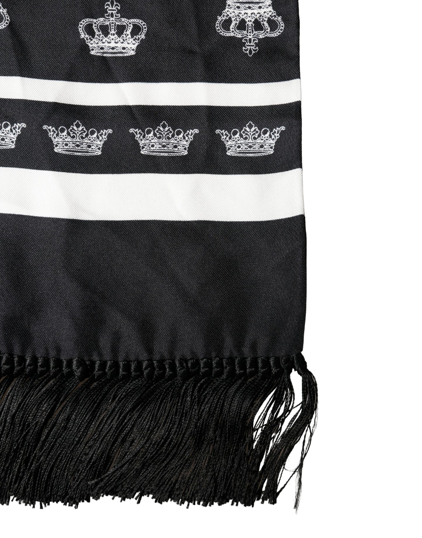 Écharpe Dolce & Gabbana en soie noire à franges, 173 cm x 32,5 cm