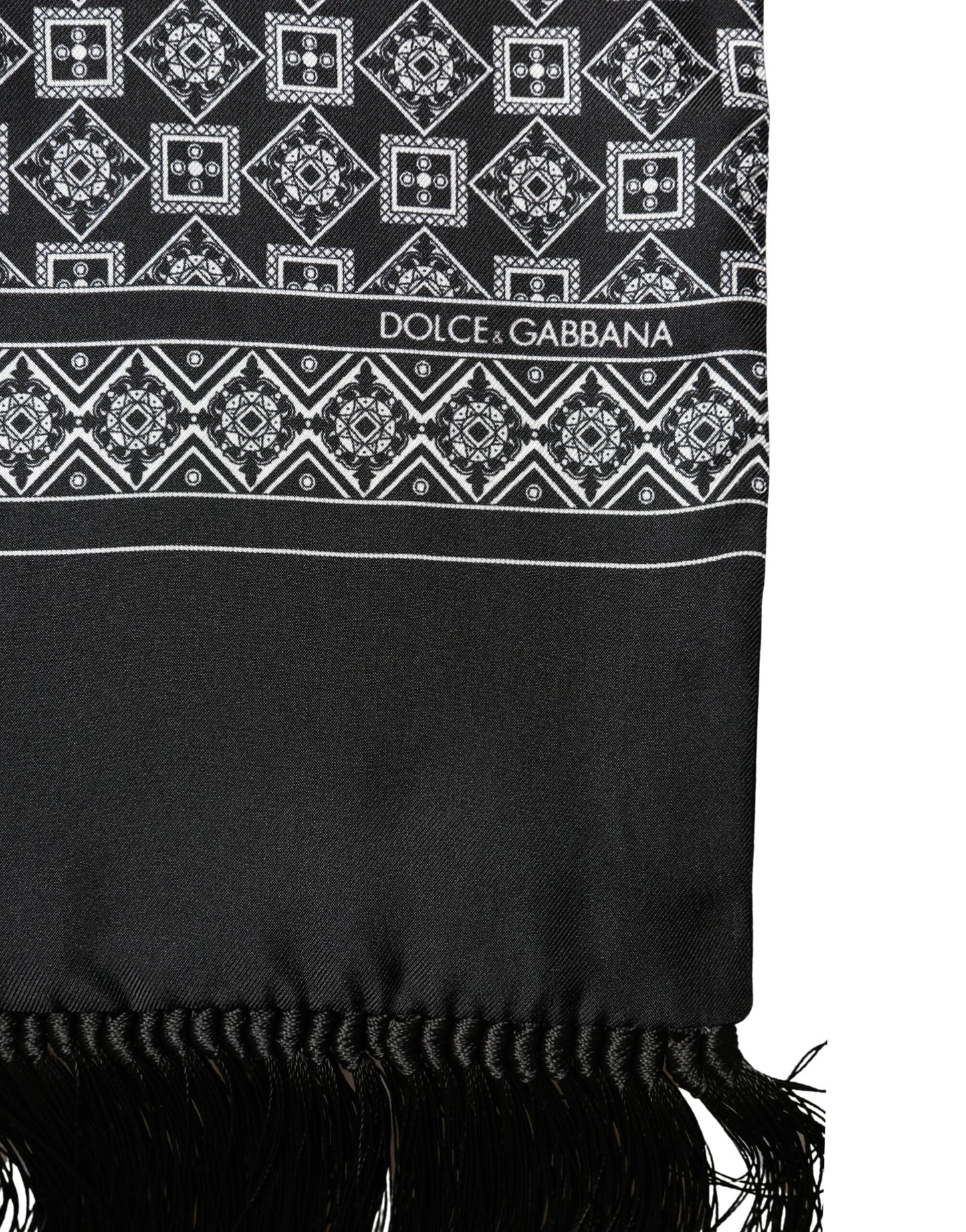 Foulard Dolce & Gabbana en soie noire et blanche à motif géométrique, 142 cm x 15 cm