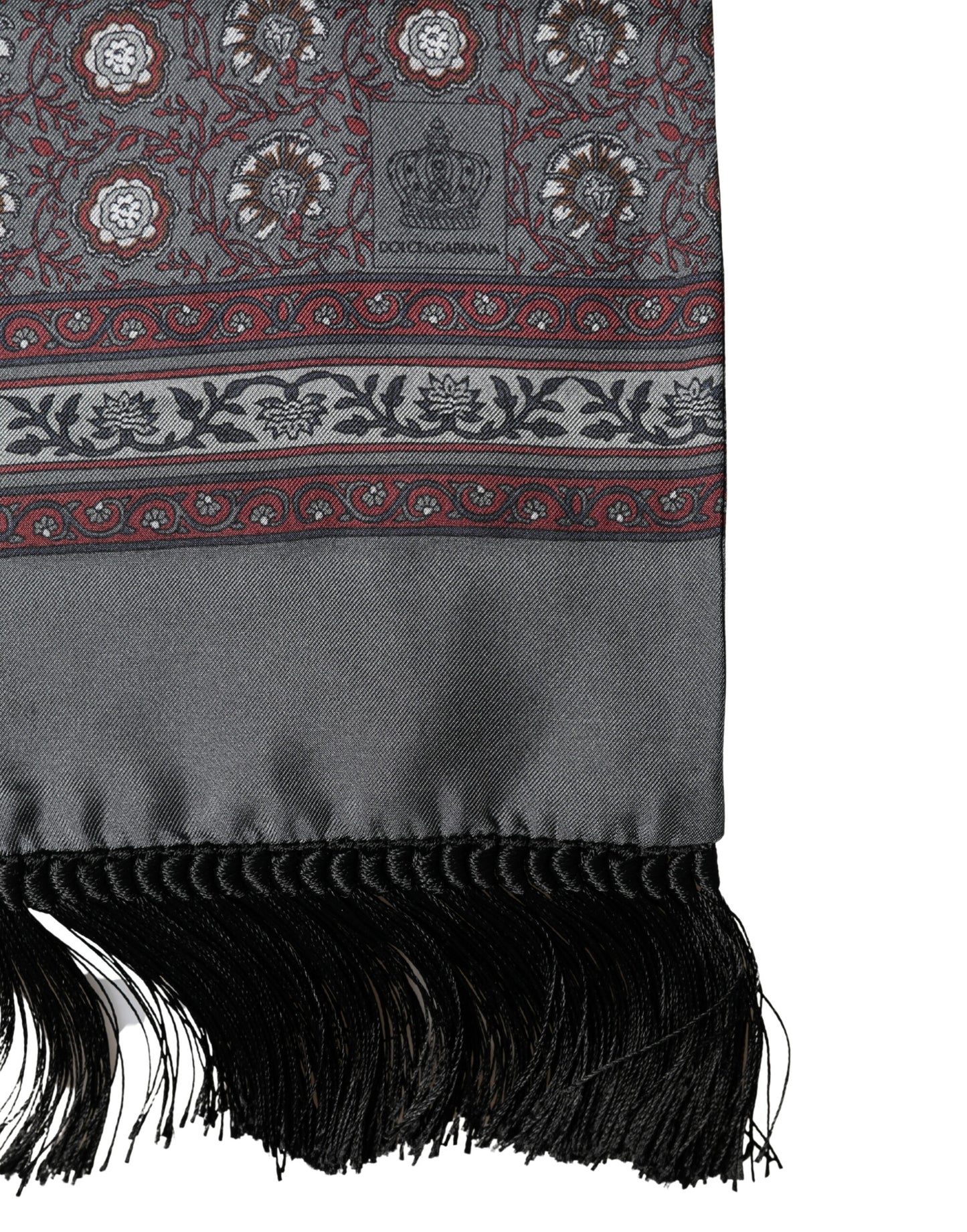 Dolce & Gabbana Grey Red Silk Medallion Print Neck Wrap Scarf