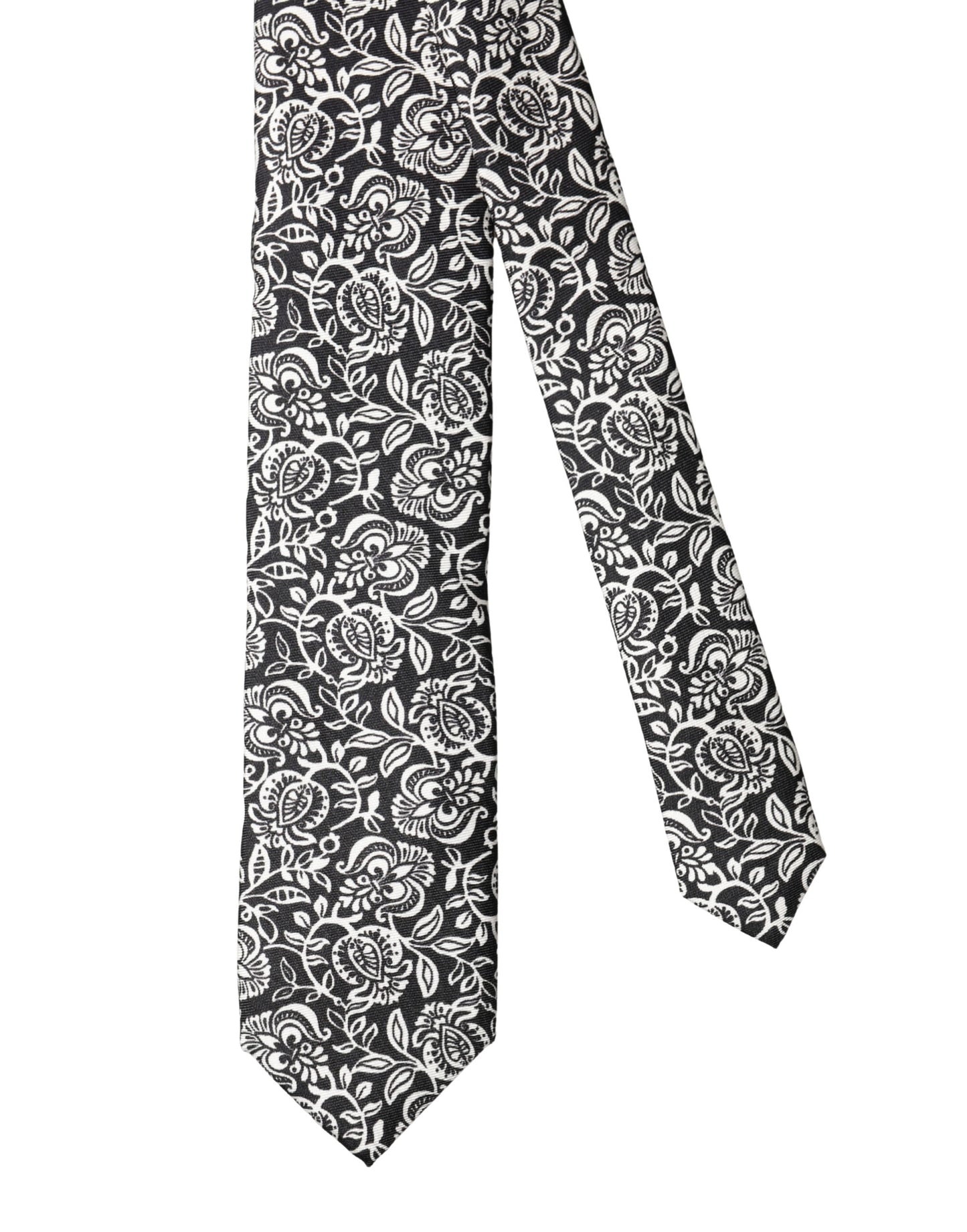 Cravate ajustable en soie Dolce & Gabbana noire et blanche à motif floral fantaisie