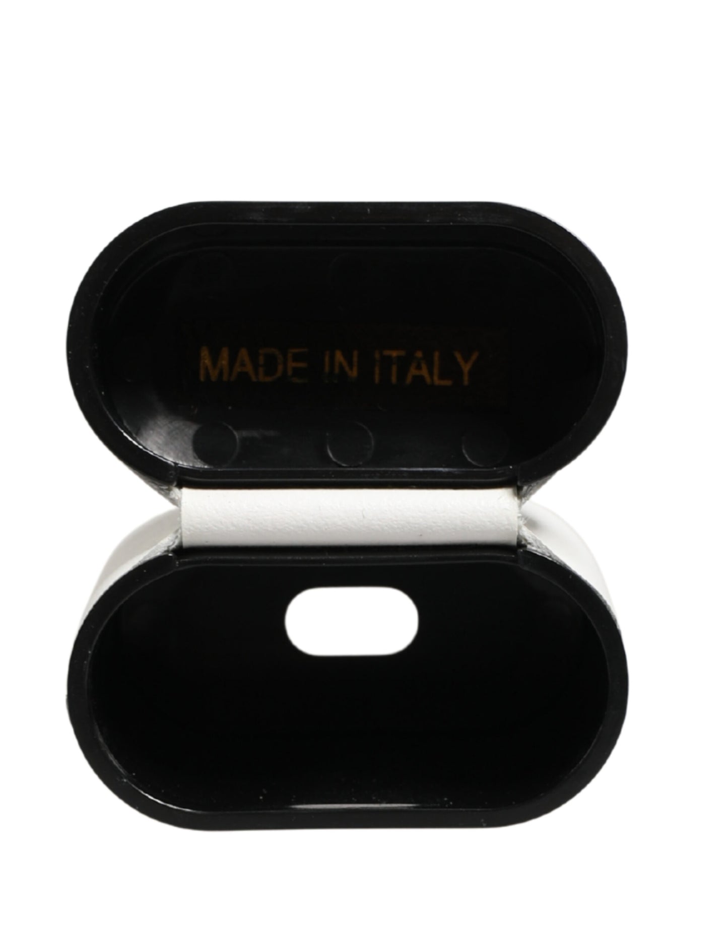 Dolce & Gabbana White Calf Leather Logo Print Flip Holder Airpods Case