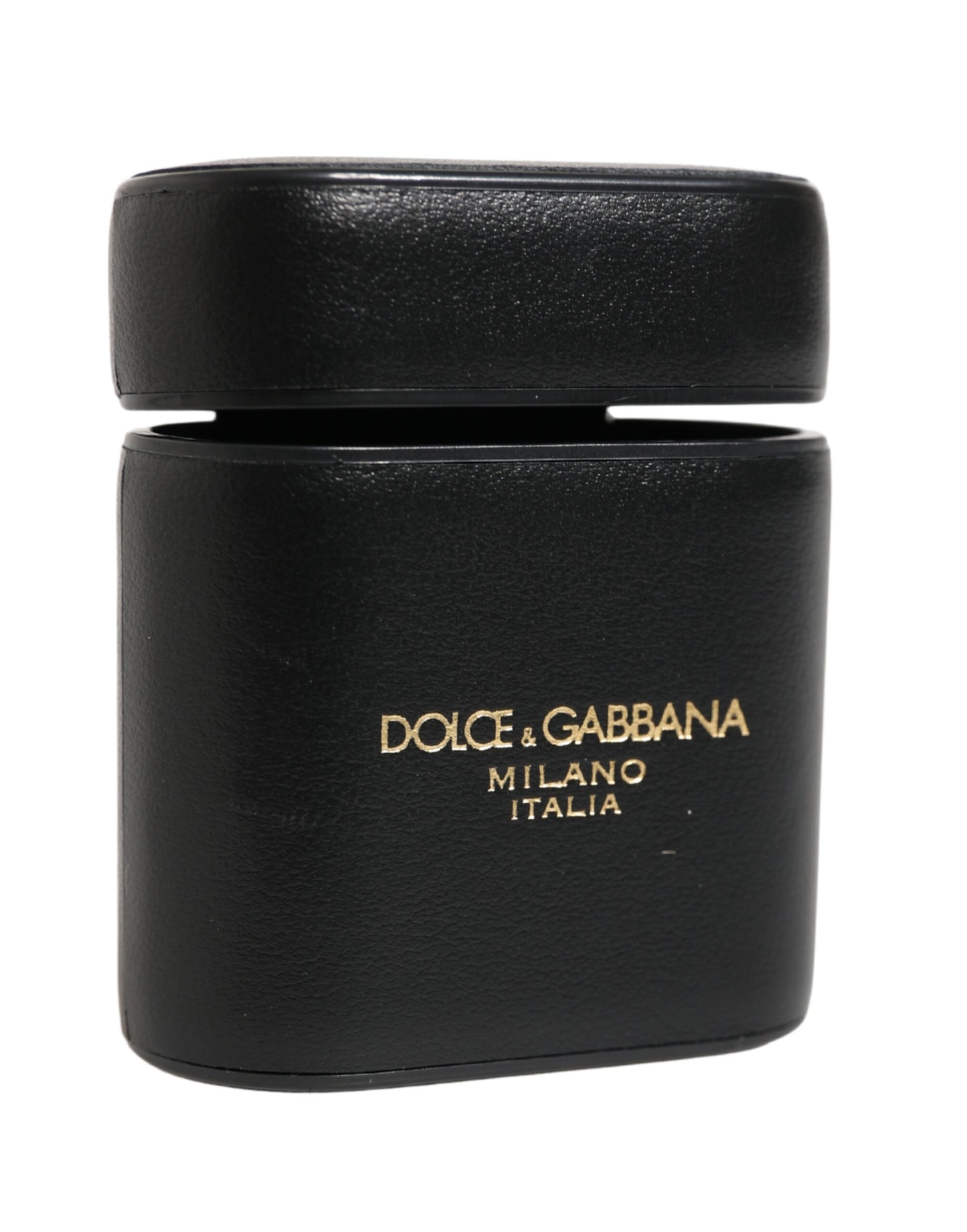 Dolce & Gabbana Black Calf Leather Logo Print Flip Holder Airpods Case