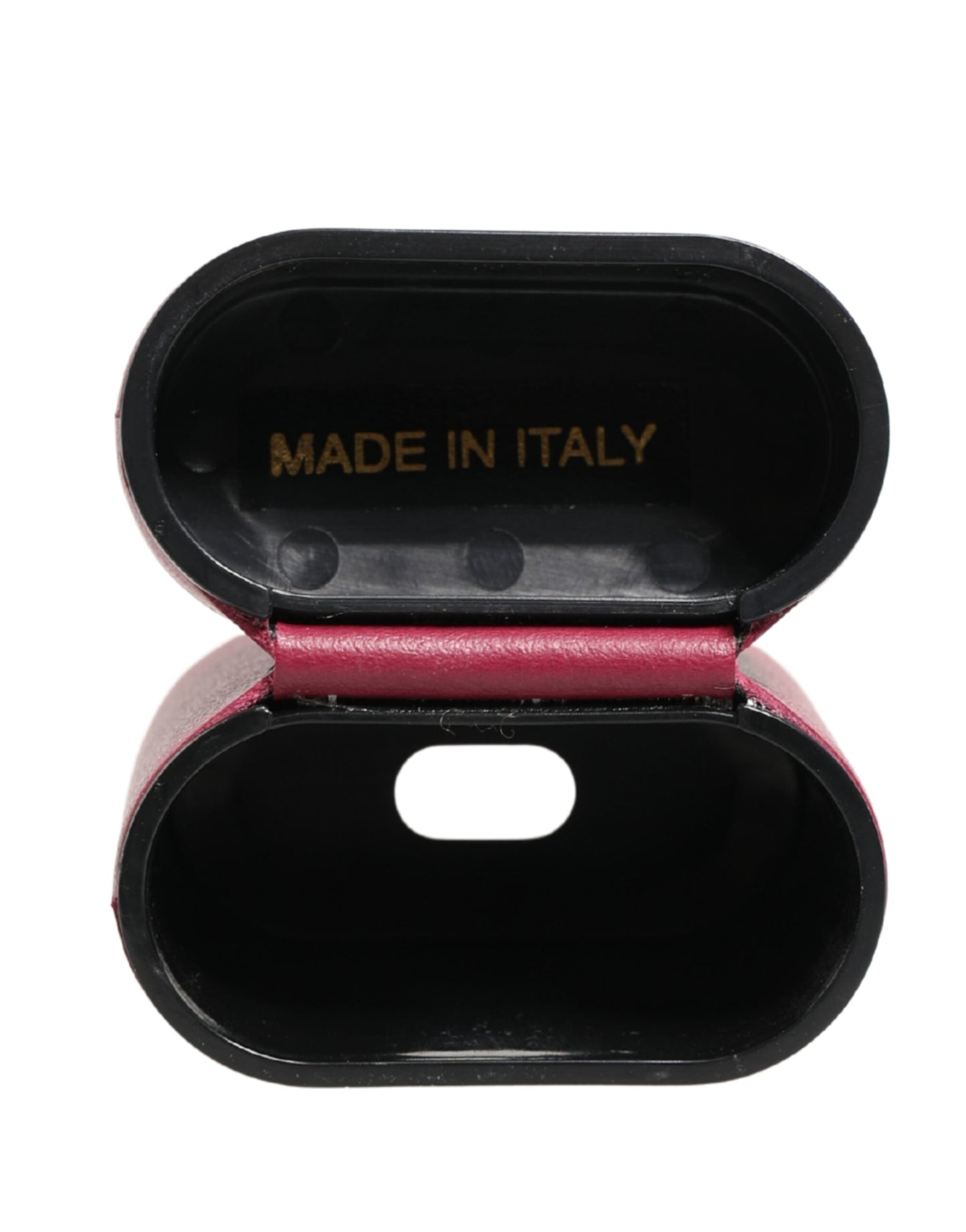 Dolce & Gabbana Pink Calf Leather Logo Print Flip Holder Airpods Case