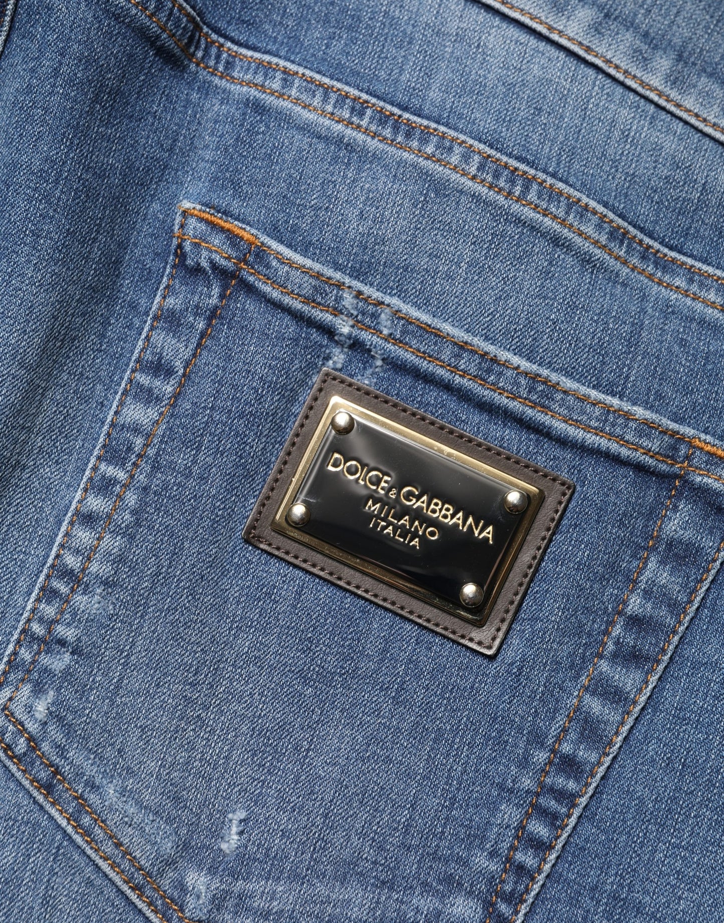 Jean skinny en coton bleu déchiré Dolce & Gabbana