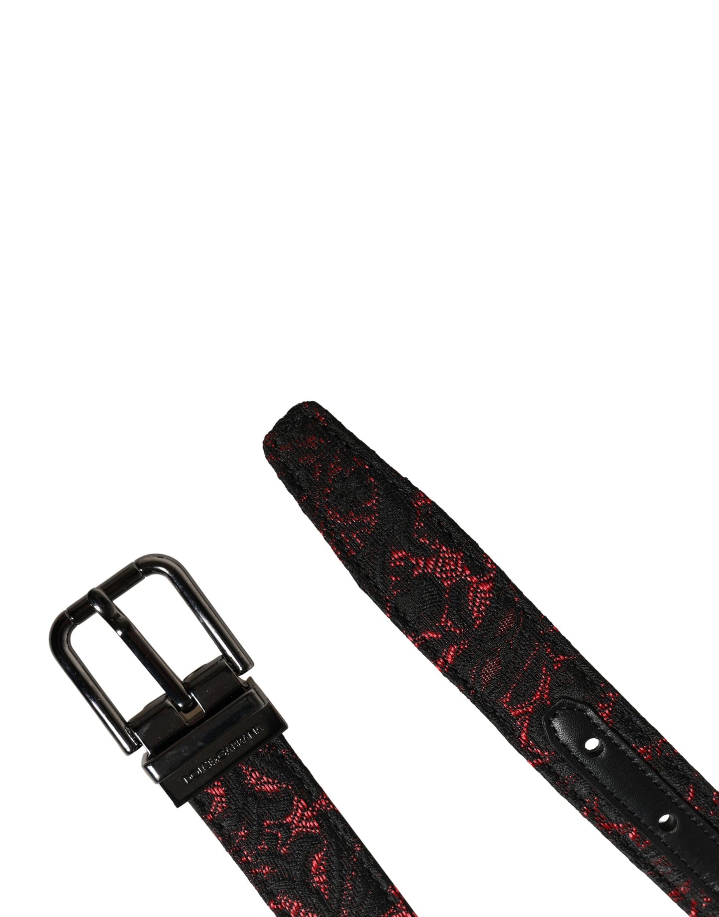 Ceinture Dolce & Gabbana en polyester noir et rouge avec boucle en métal argenté