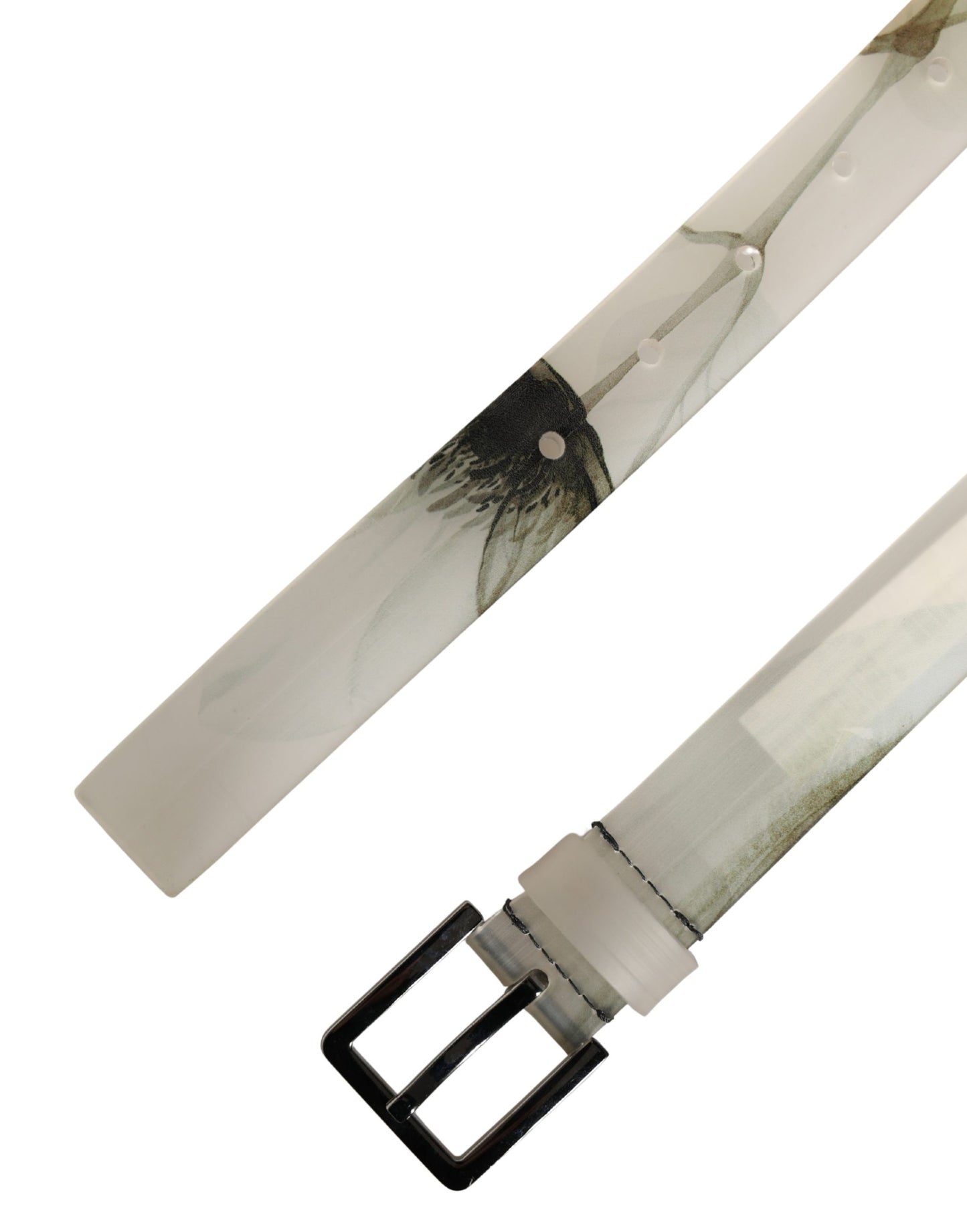 Ceinture Dolce & Gabbana pour homme, blanche à motif floral, en PVC avec boucle en métal argenté
