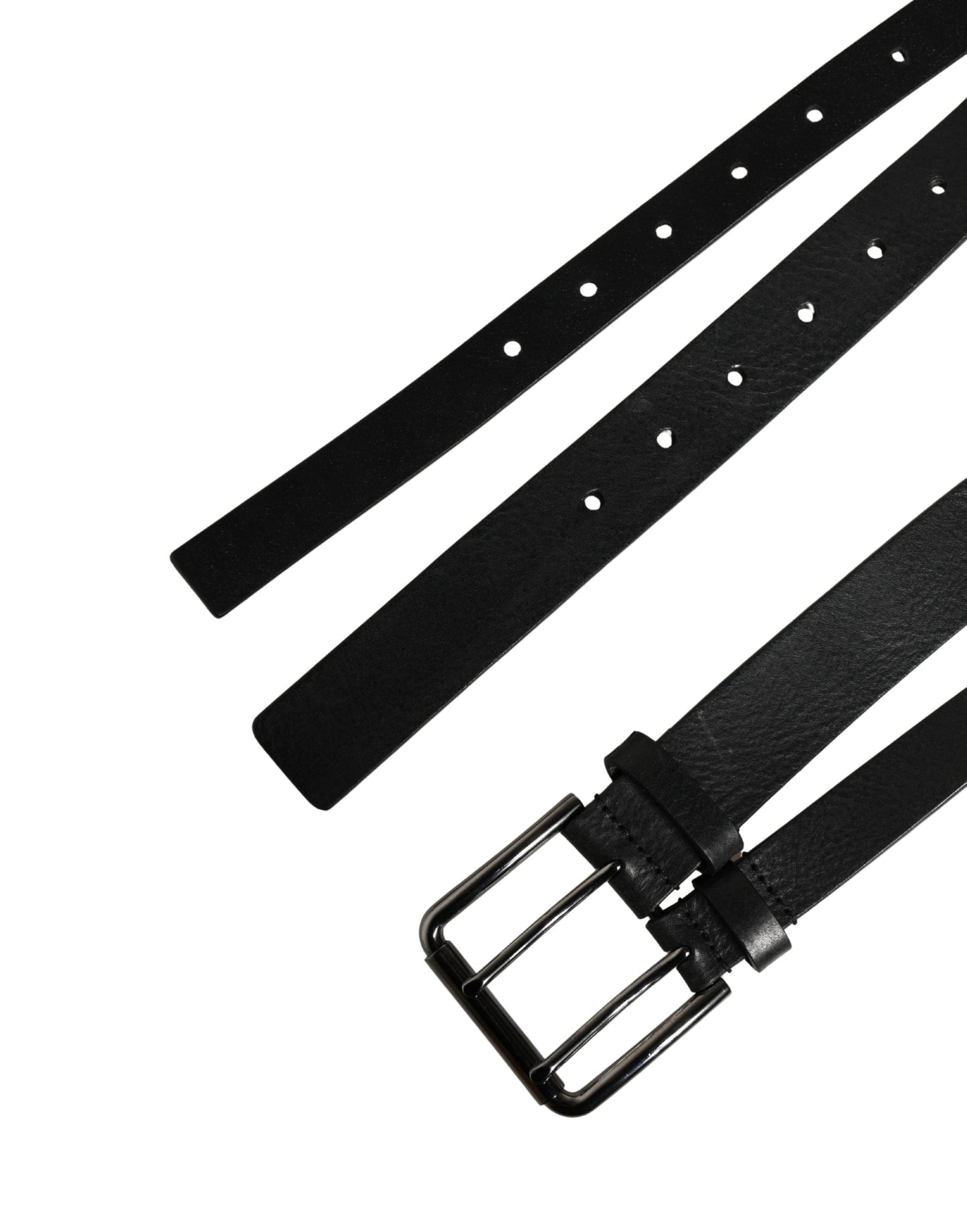 Ceinture Dolce & Gabbana en cuir noir à double sangle et boucle argentée