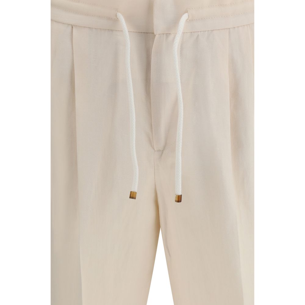 Brunello Cucinelli Beige Linen Casual Pants for Men