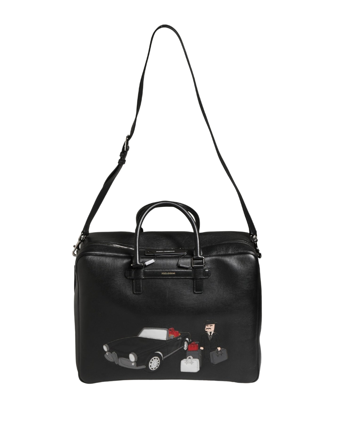 Sac week-end Dolce & Gabbana en cuir noir avec applique « Car Man »