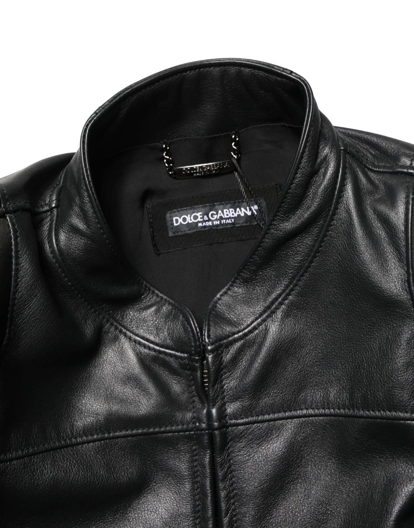 Dolce & Gabbana Blouson motard en nylon noir à fermeture éclair intégrale pour homme