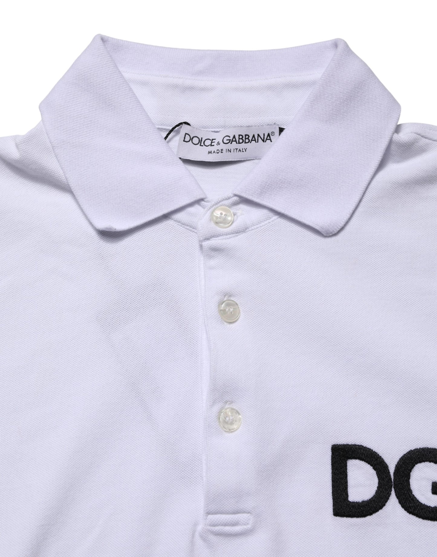 T-shirt polo en coton blanc brodé du logo Dolce & Gabbana
