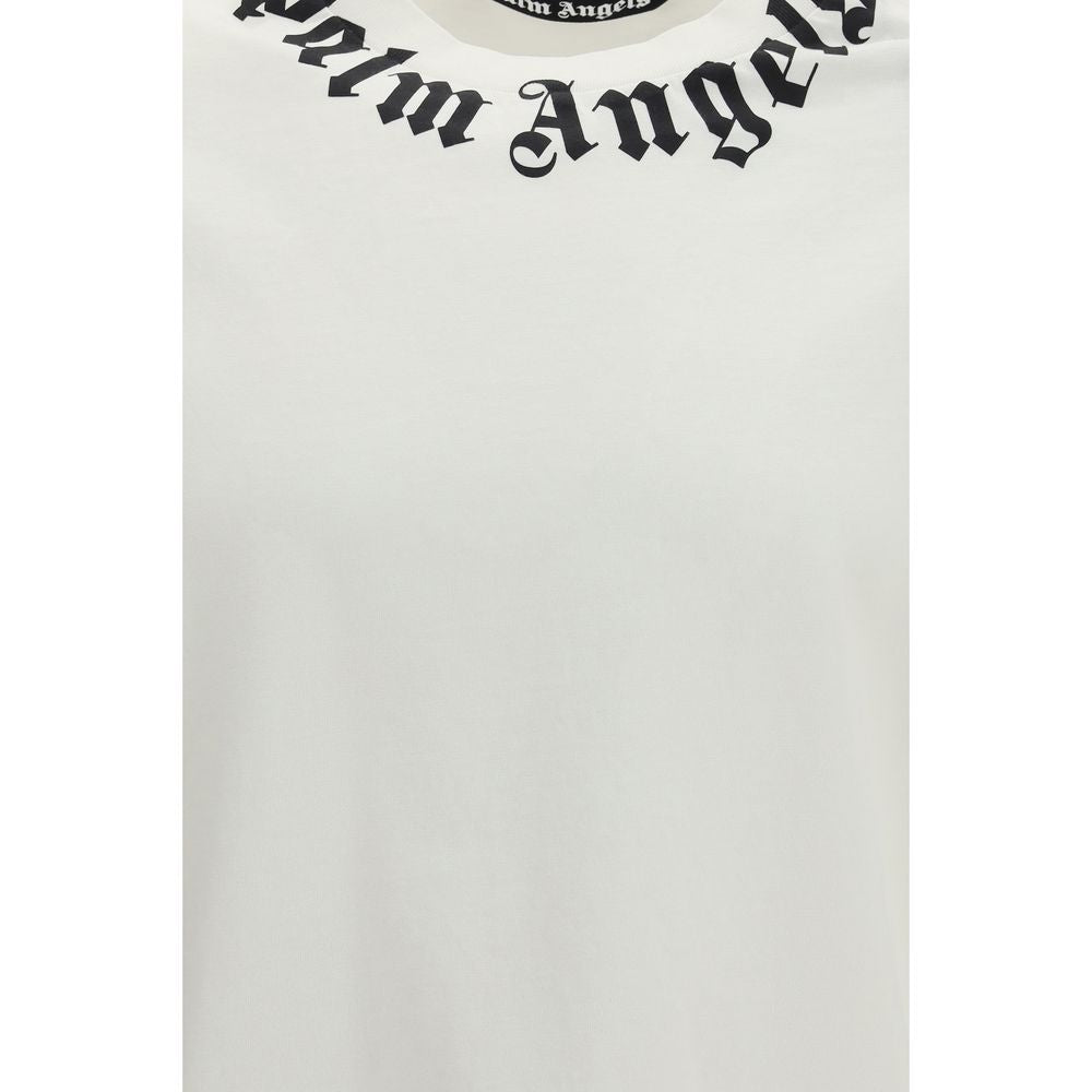 Palm Angels White Cotton T-Shirt - Neck Logo Design