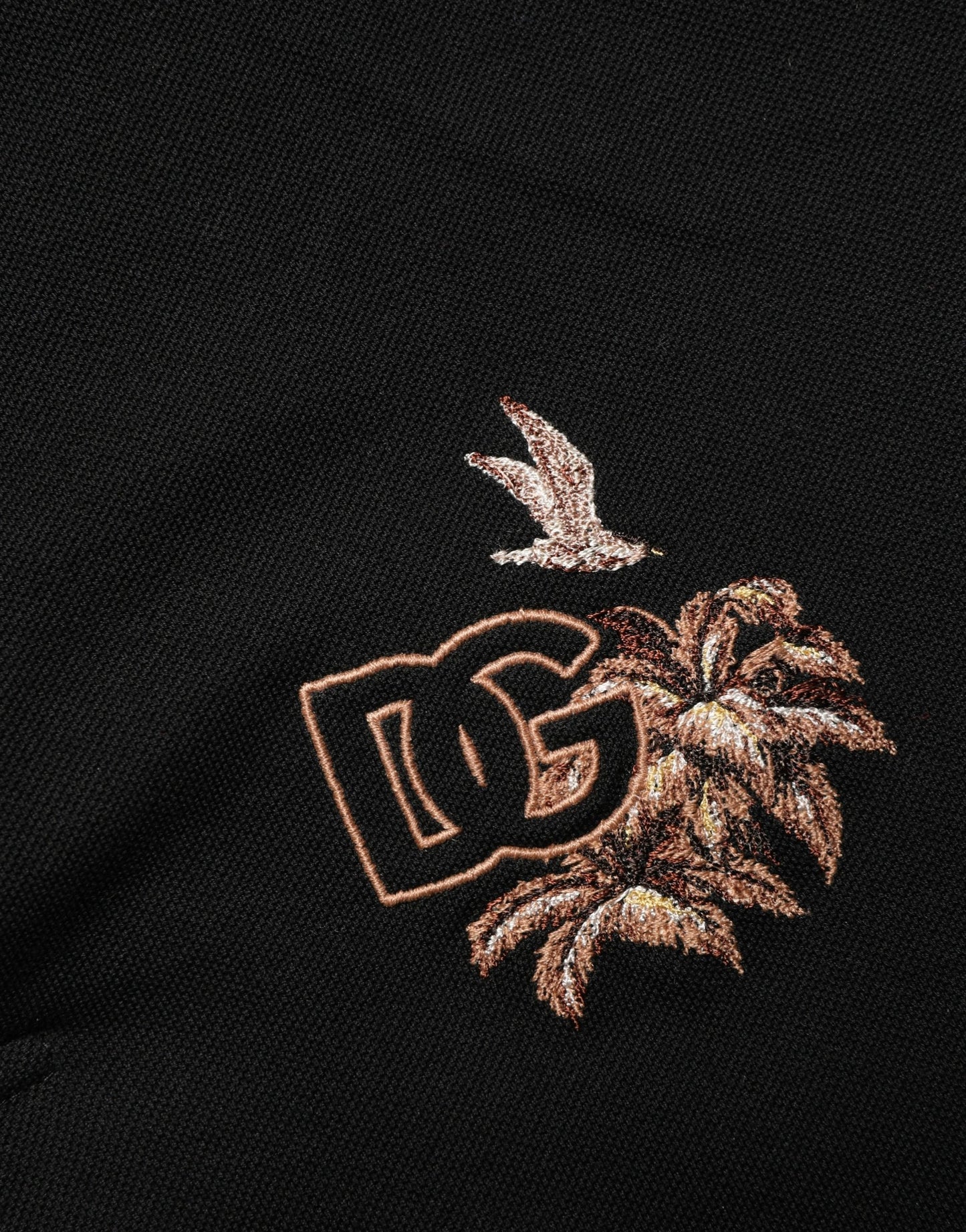Dolce & Gabbana Zwart DG Logo Palmbladeren Borduurwerk Polo T-shirt