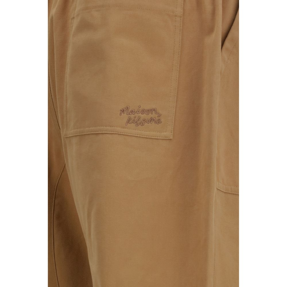 Maison Kitsuné Beige Cotton Casual Pants for Men