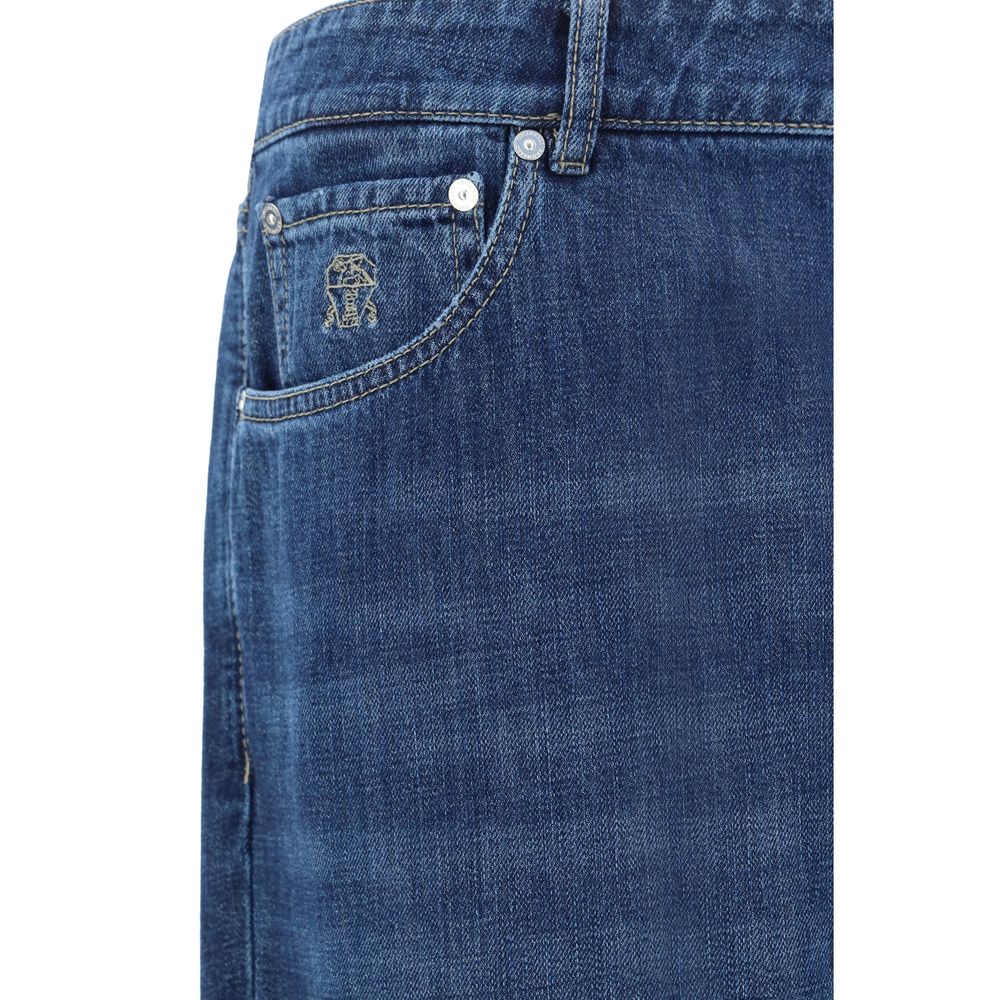Brunello Cucinelli Blue Cotton Straight-Leg Jeans for Men