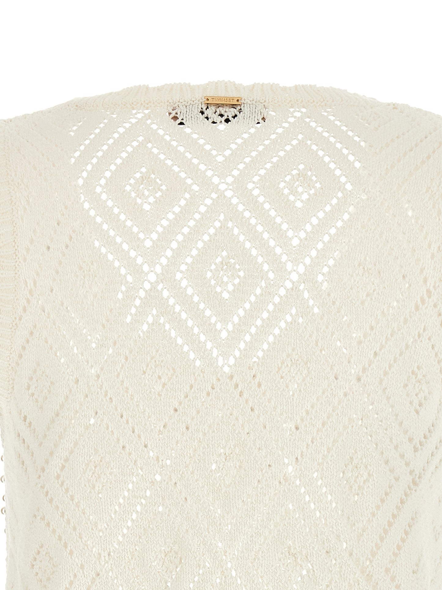 Twinset White Cotton Sleeveles T-Shirt