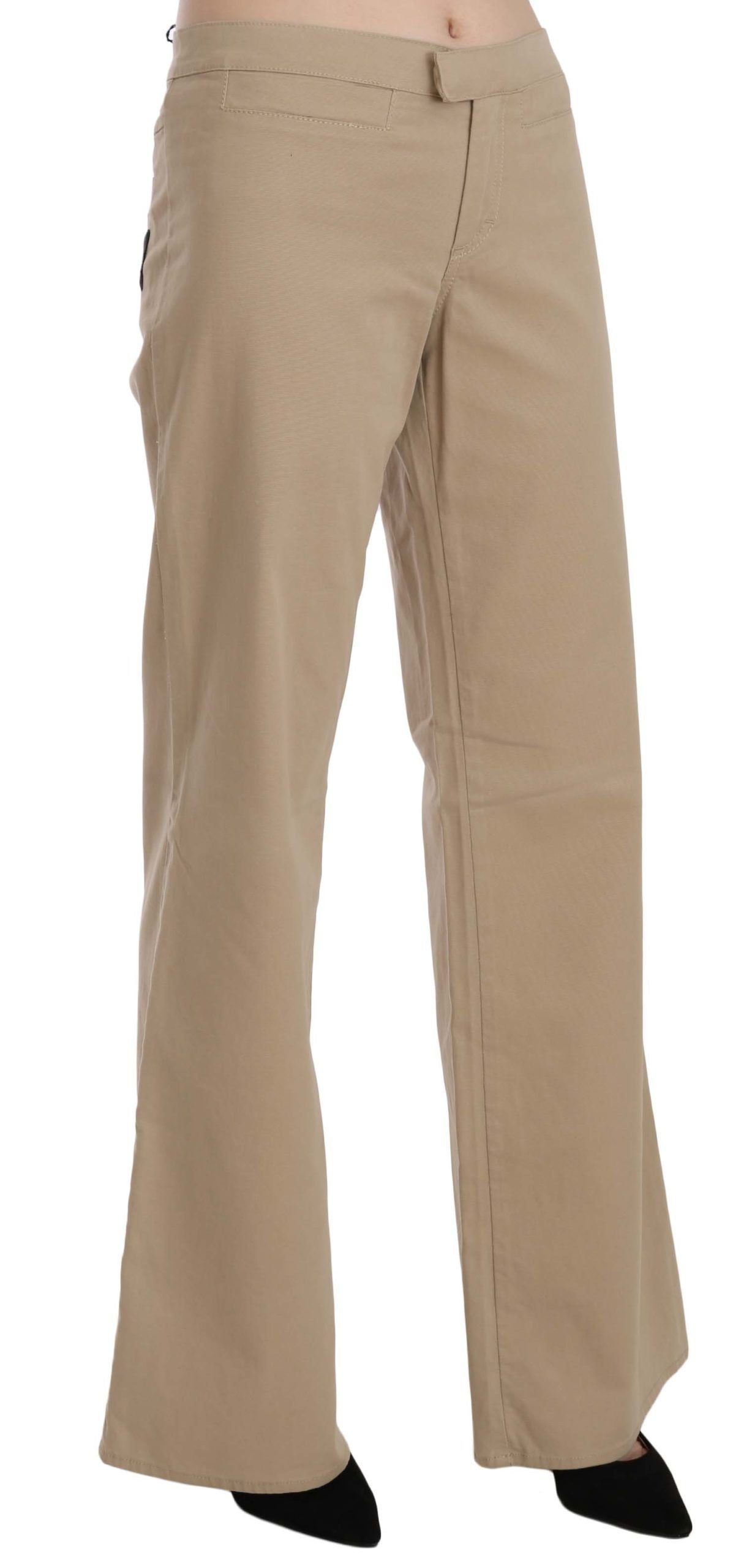 Pantalon flare en coton beige à taille mi-hauteur Just Cavalli