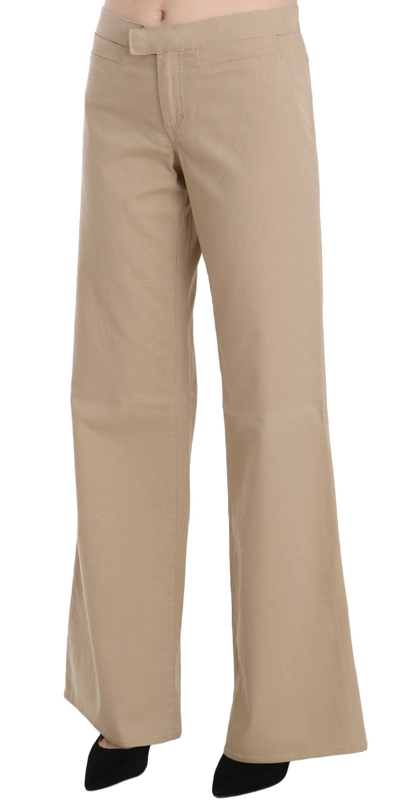 Pantalon flare en coton beige à taille mi-hauteur Just Cavalli