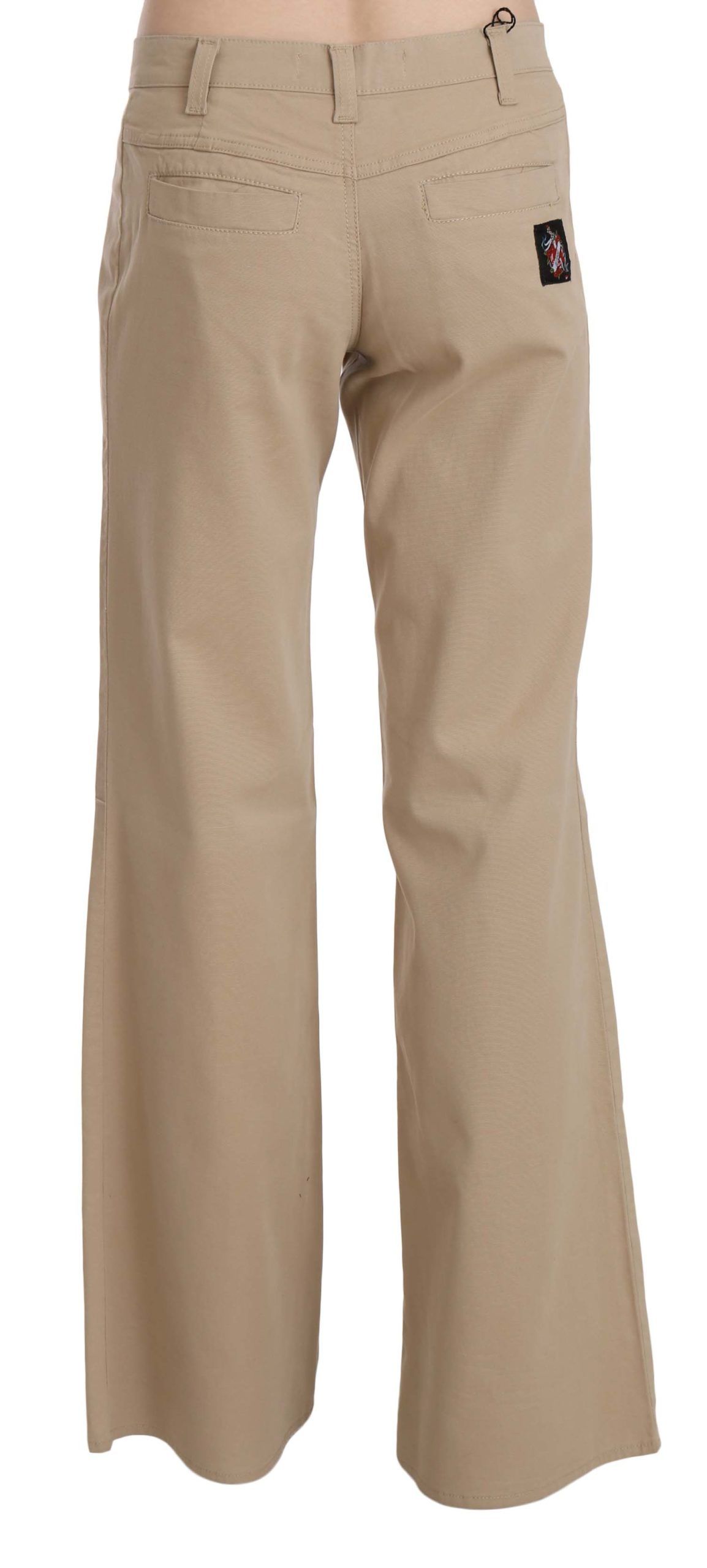 Pantalon flare en coton beige à taille mi-hauteur Just Cavalli