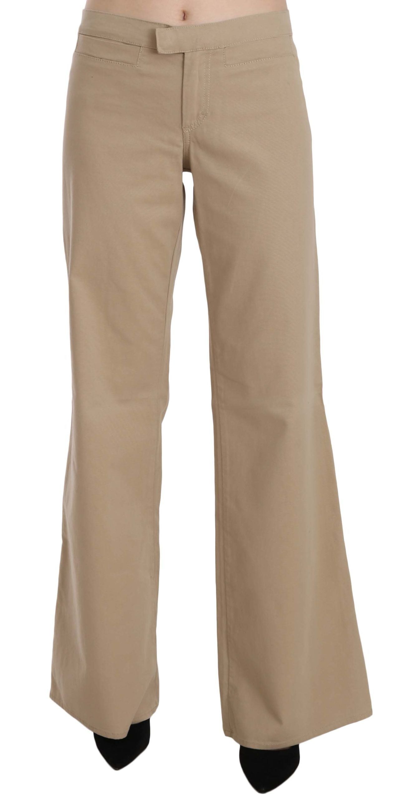 Pantalon flare en coton beige à taille mi-hauteur Just Cavalli
