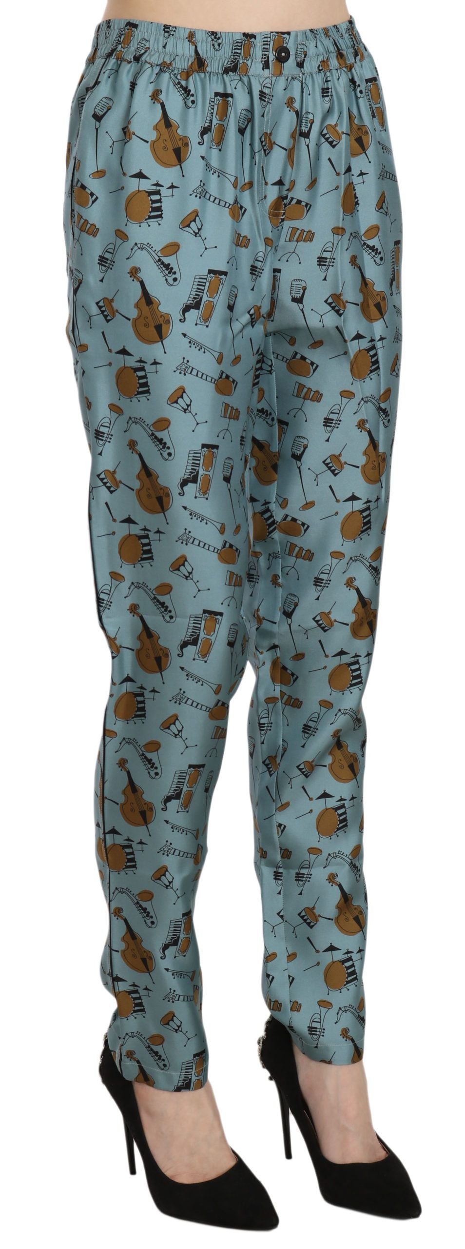 Pantalon fuselé à imprimé d'instruments de musique bleu de Dolce & Gabbana