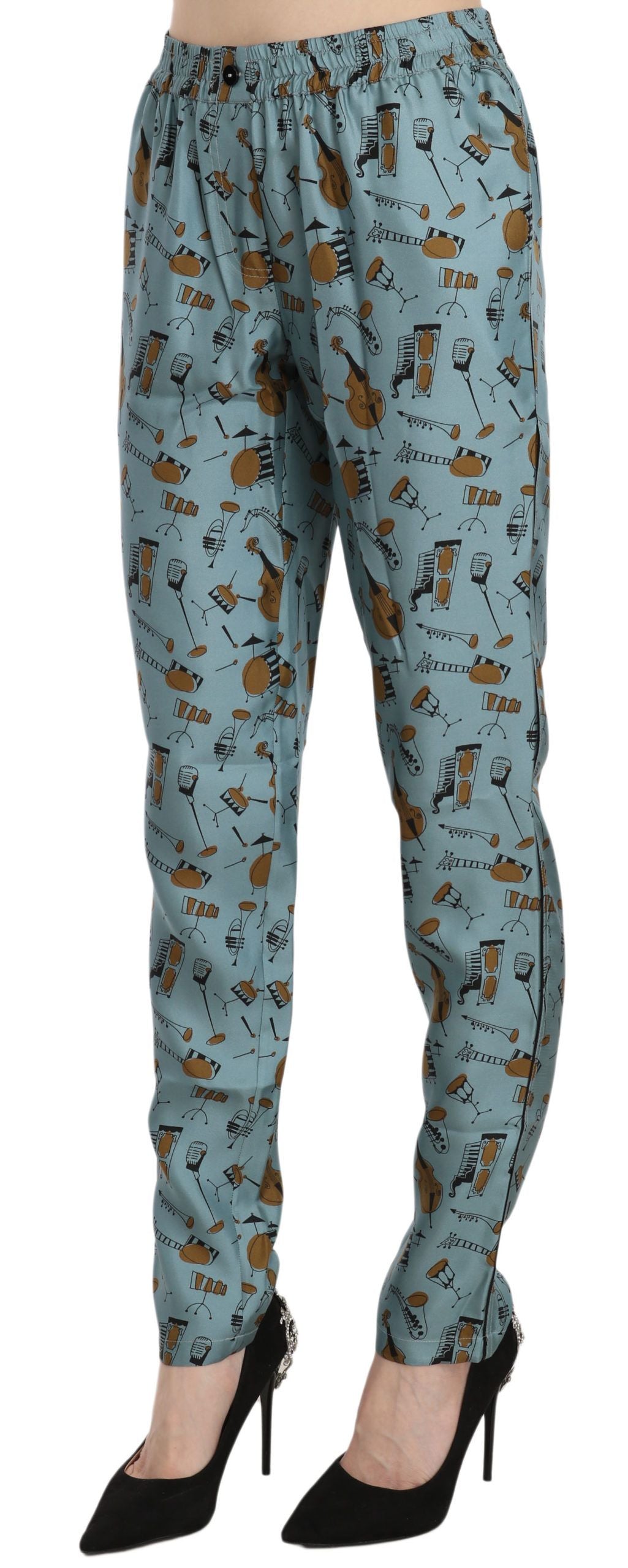 Pantalon fuselé à imprimé d'instruments de musique bleu de Dolce & Gabbana