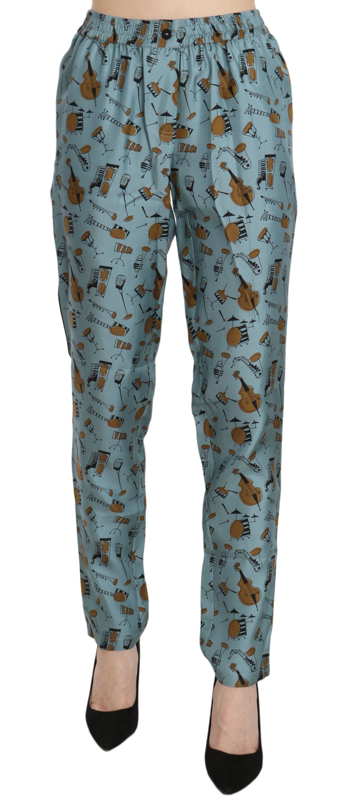 Pantalon fuselé à imprimé d'instruments de musique bleu de Dolce & Gabbana