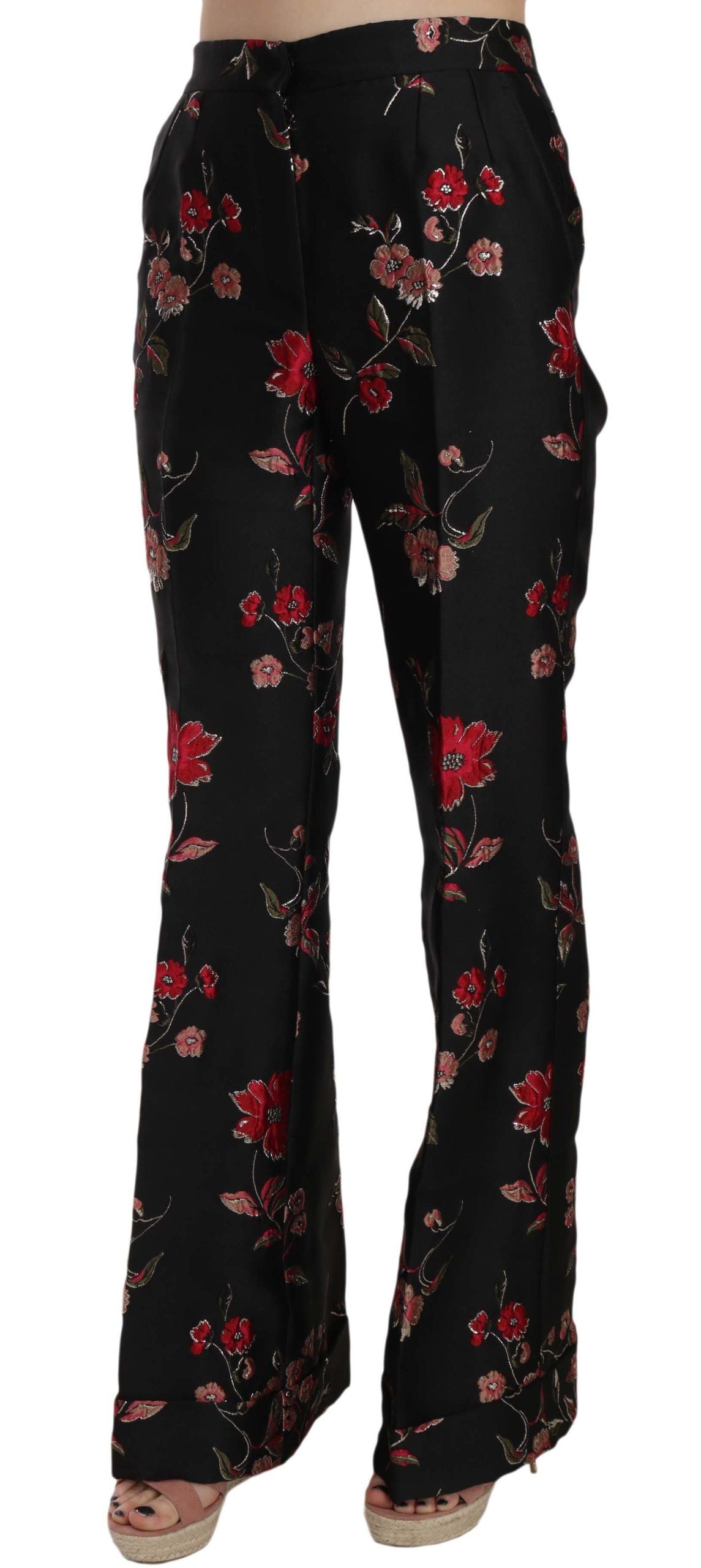 Pantalon noir à coupe bootcut à imprimé floral de Dolce & Gabbana