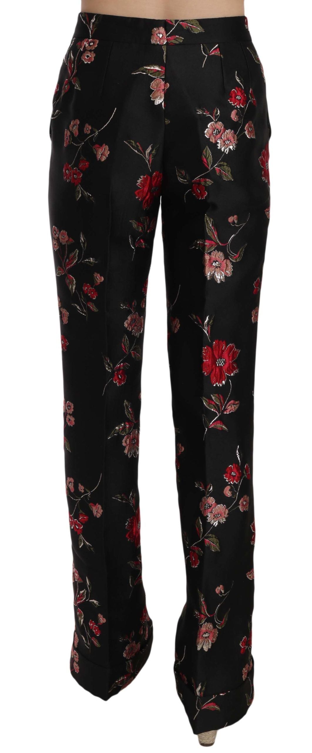 Pantalon noir à coupe bootcut à imprimé floral de Dolce & Gabbana