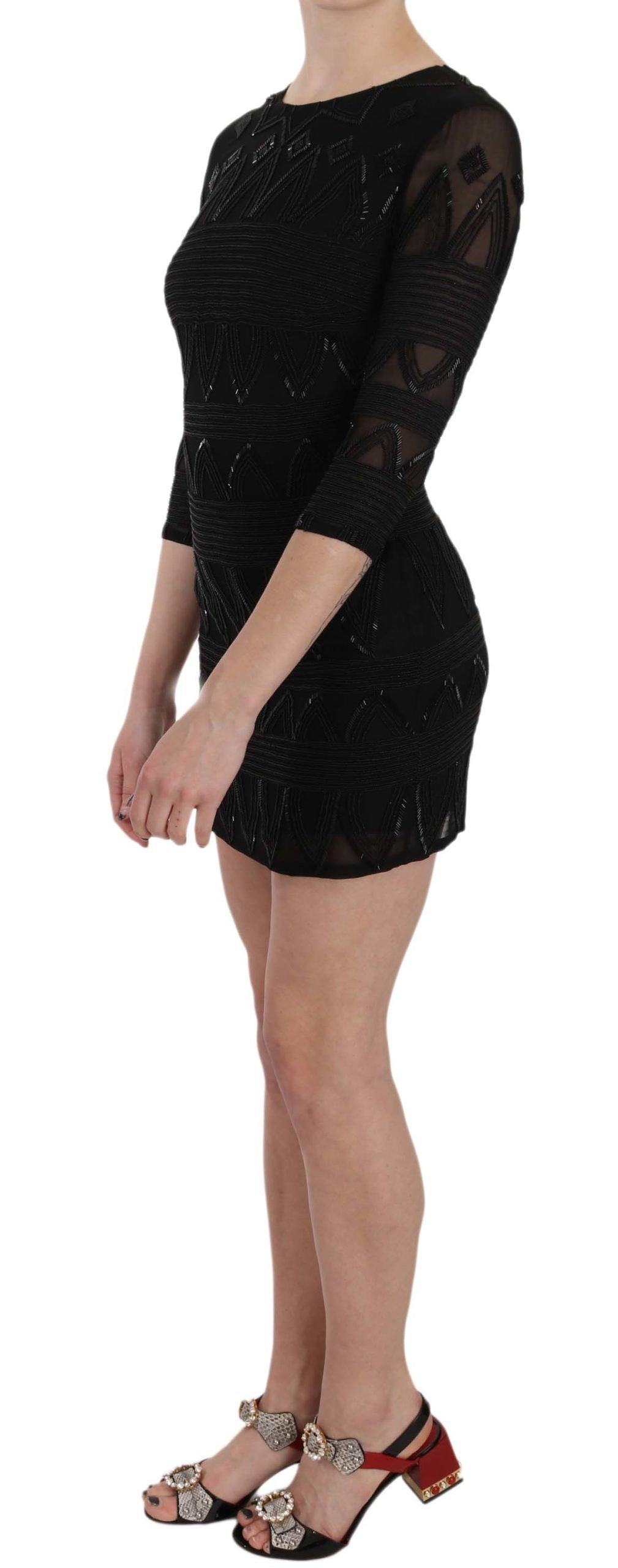 Robe mini-fourreau en soie noire et paillettes de John Richmond