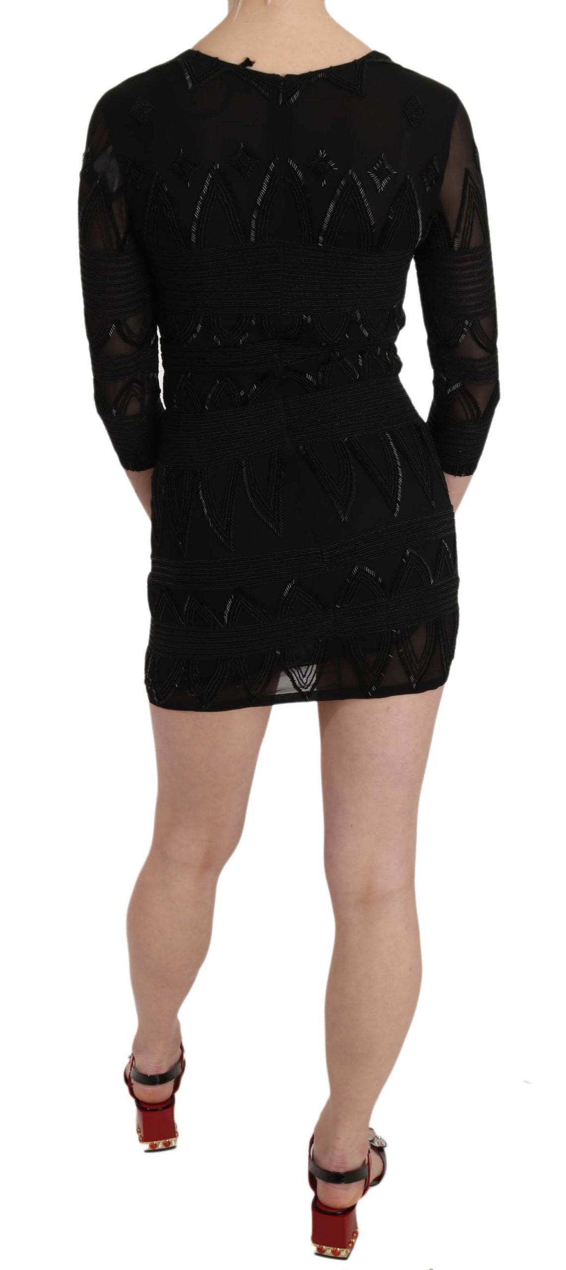 Robe mini-fourreau en soie noire et paillettes de John Richmond
