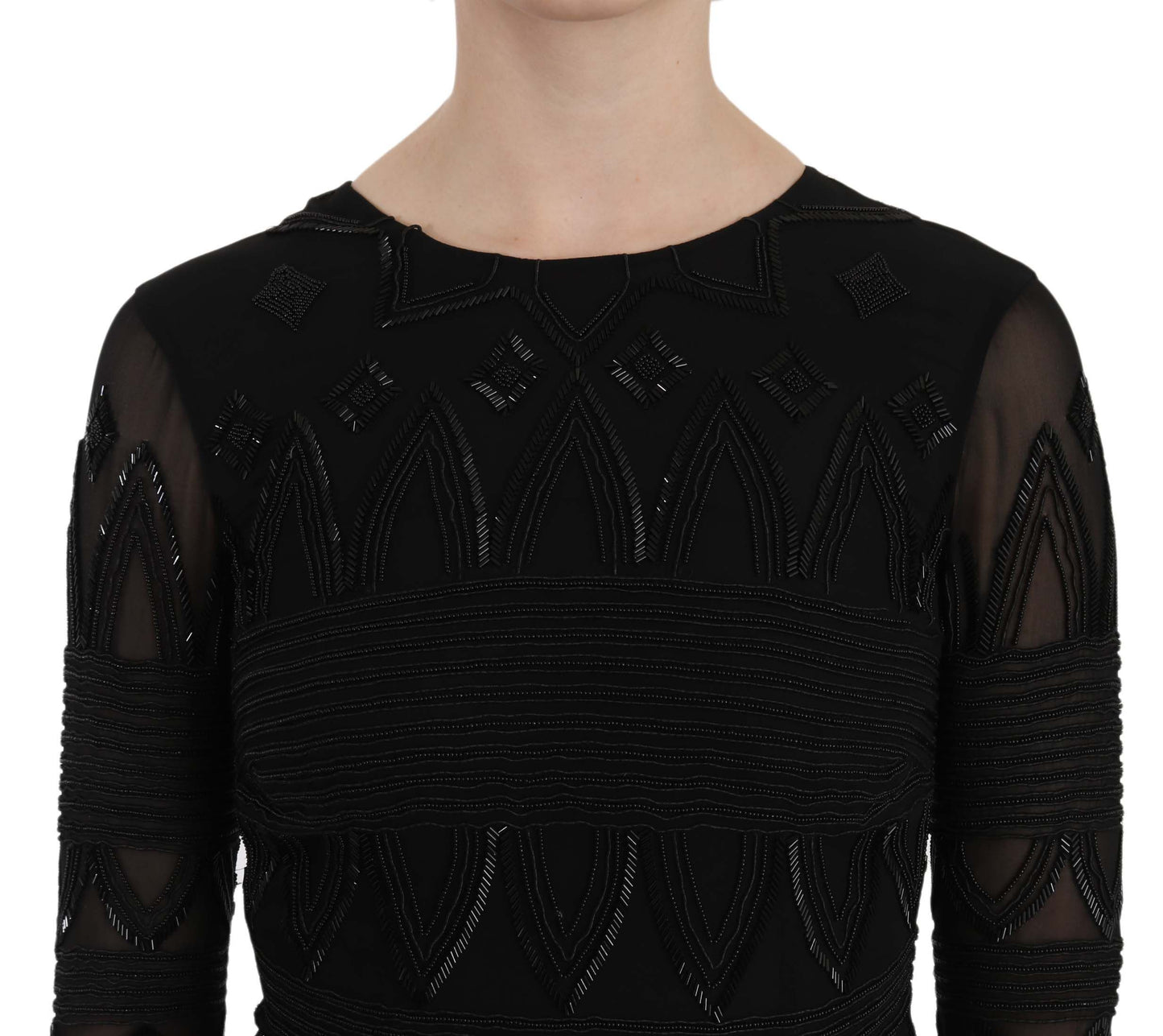 Robe mini-fourreau en soie noire et paillettes de John Richmond