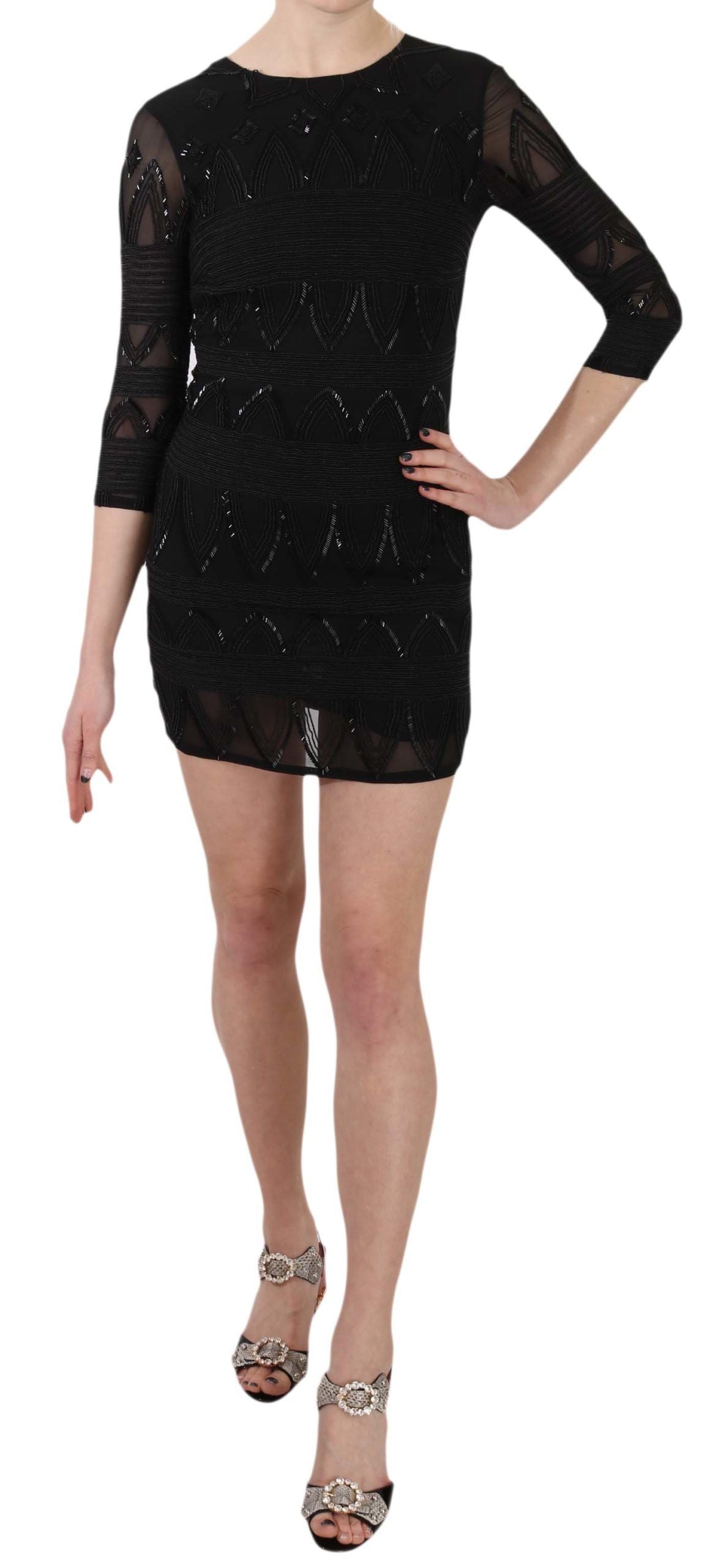 Robe mini-fourreau en soie noire et paillettes de John Richmond