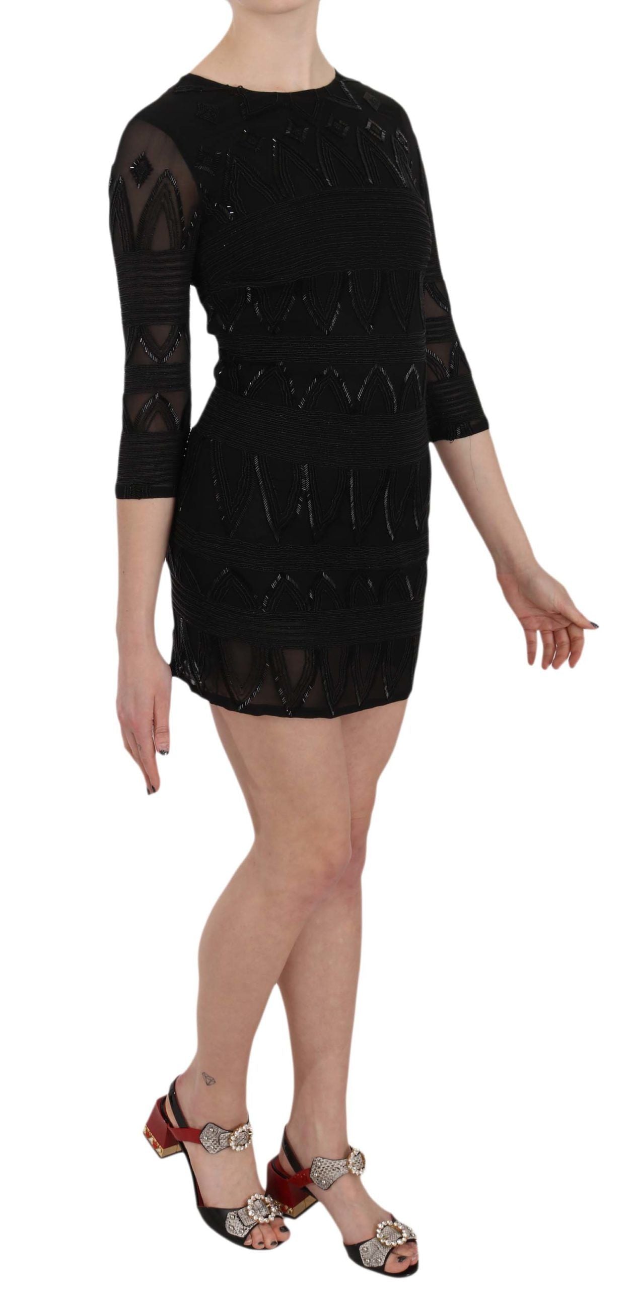 Robe mini-fourreau en soie noire et paillettes de John Richmond