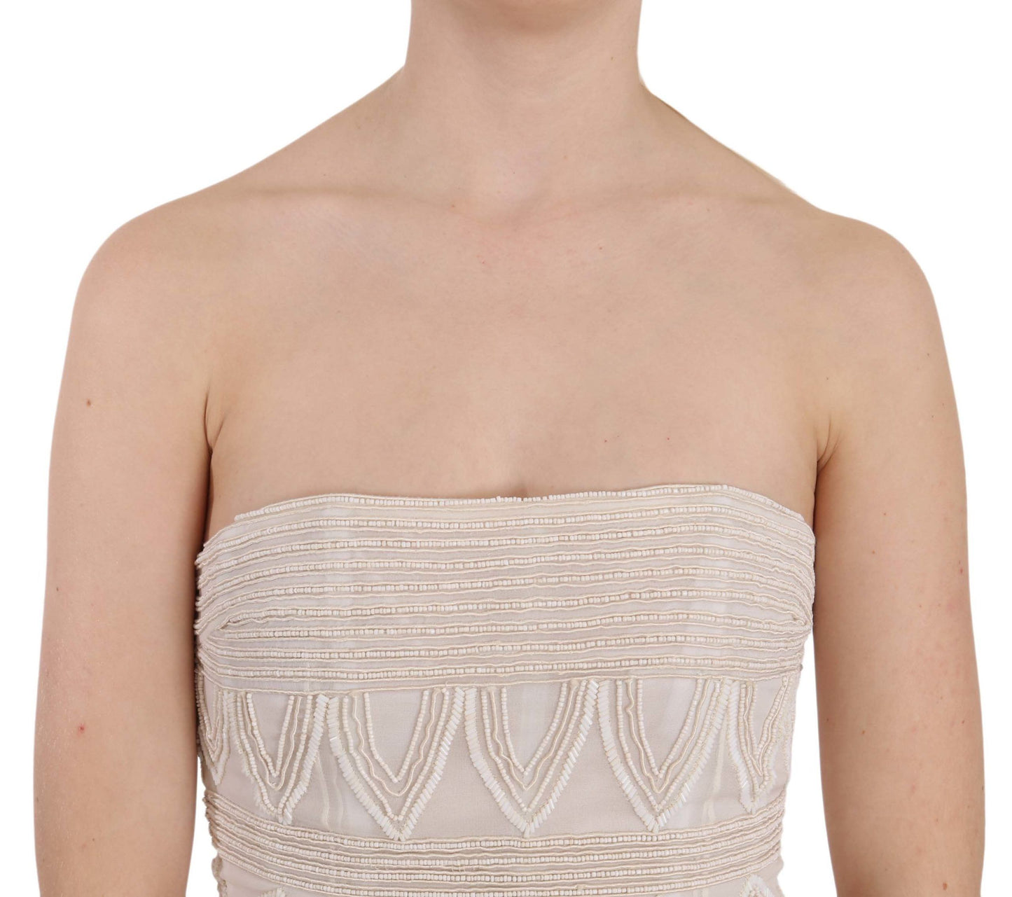 Robe mini-robe courte en soie beige brodée de perles de John Richmond