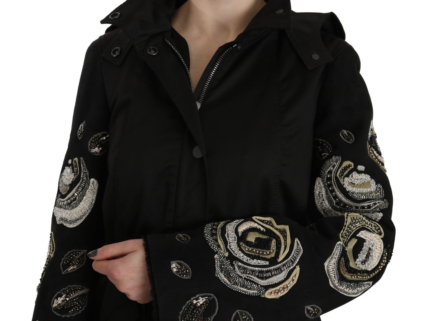 Manteau-veste à capuche John Richmond brodé de fleurs et de paillettes