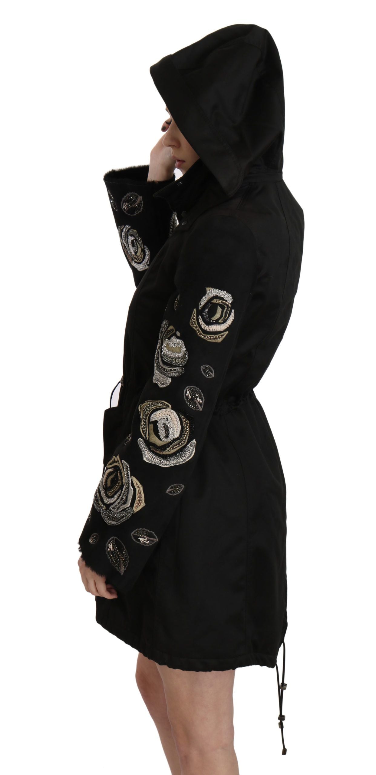 Manteau-veste à capuche John Richmond brodé de fleurs et de paillettes