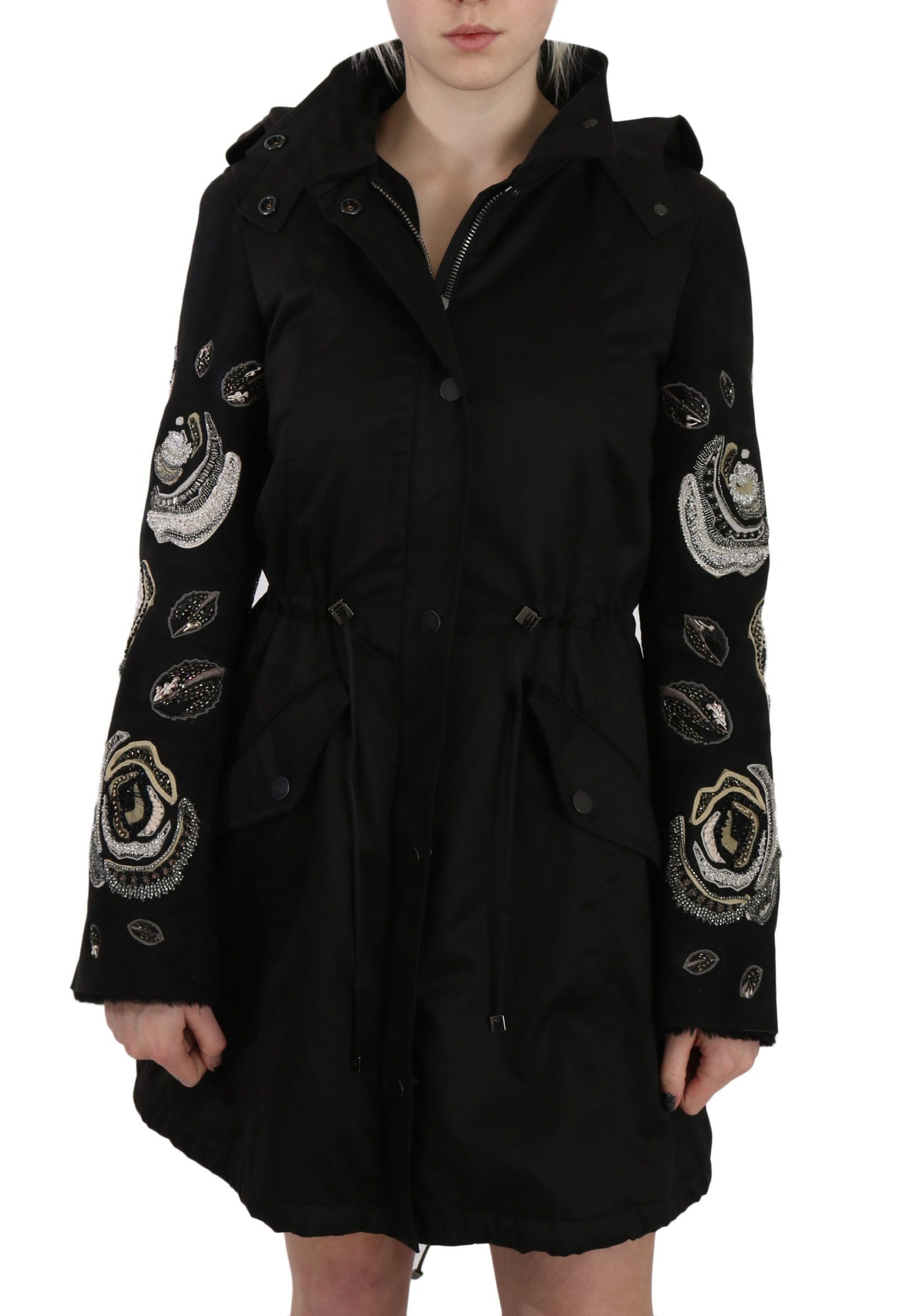 Manteau-veste à capuche John Richmond brodé de fleurs et de paillettes