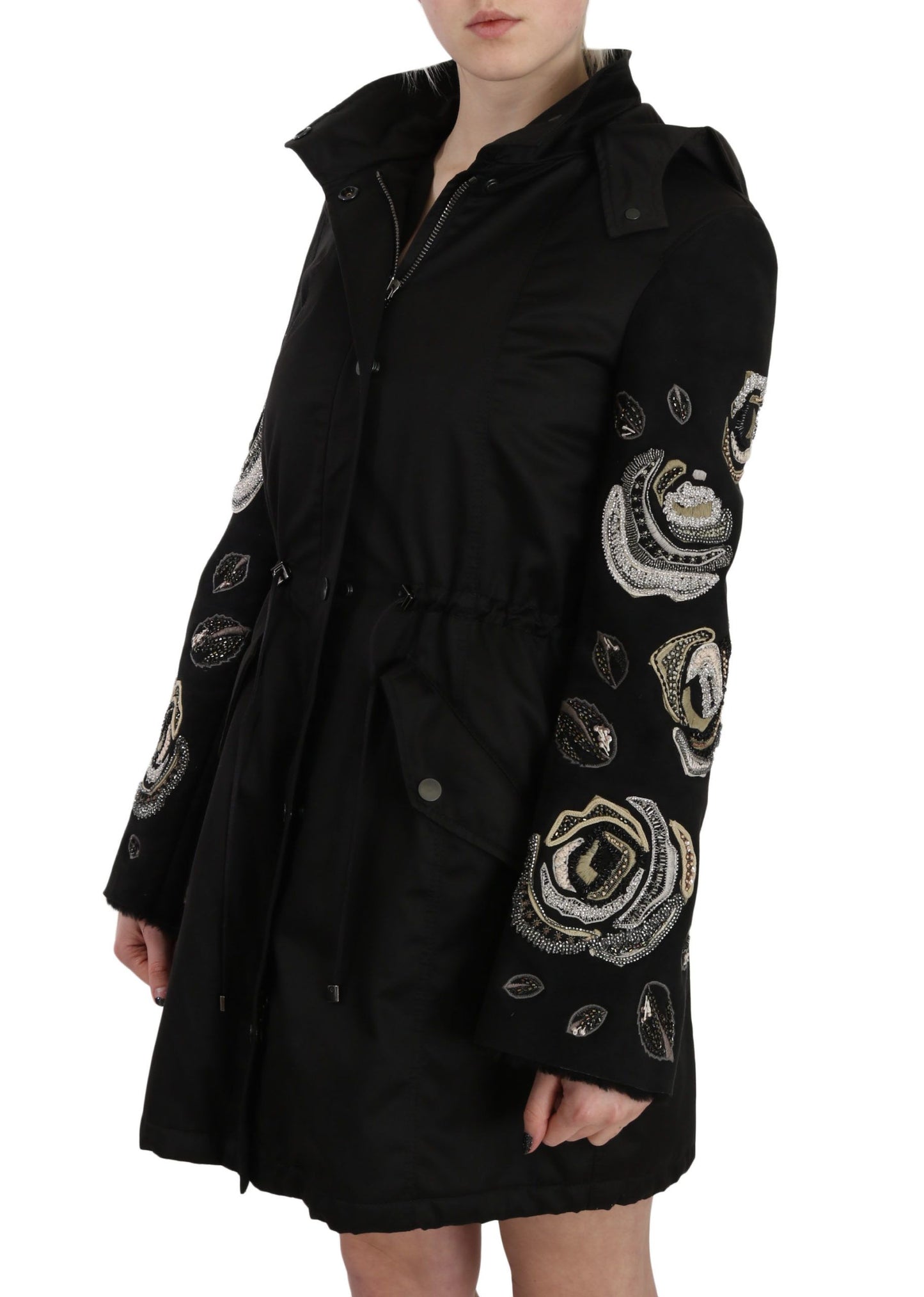 Manteau-veste à capuche John Richmond brodé de fleurs et de paillettes