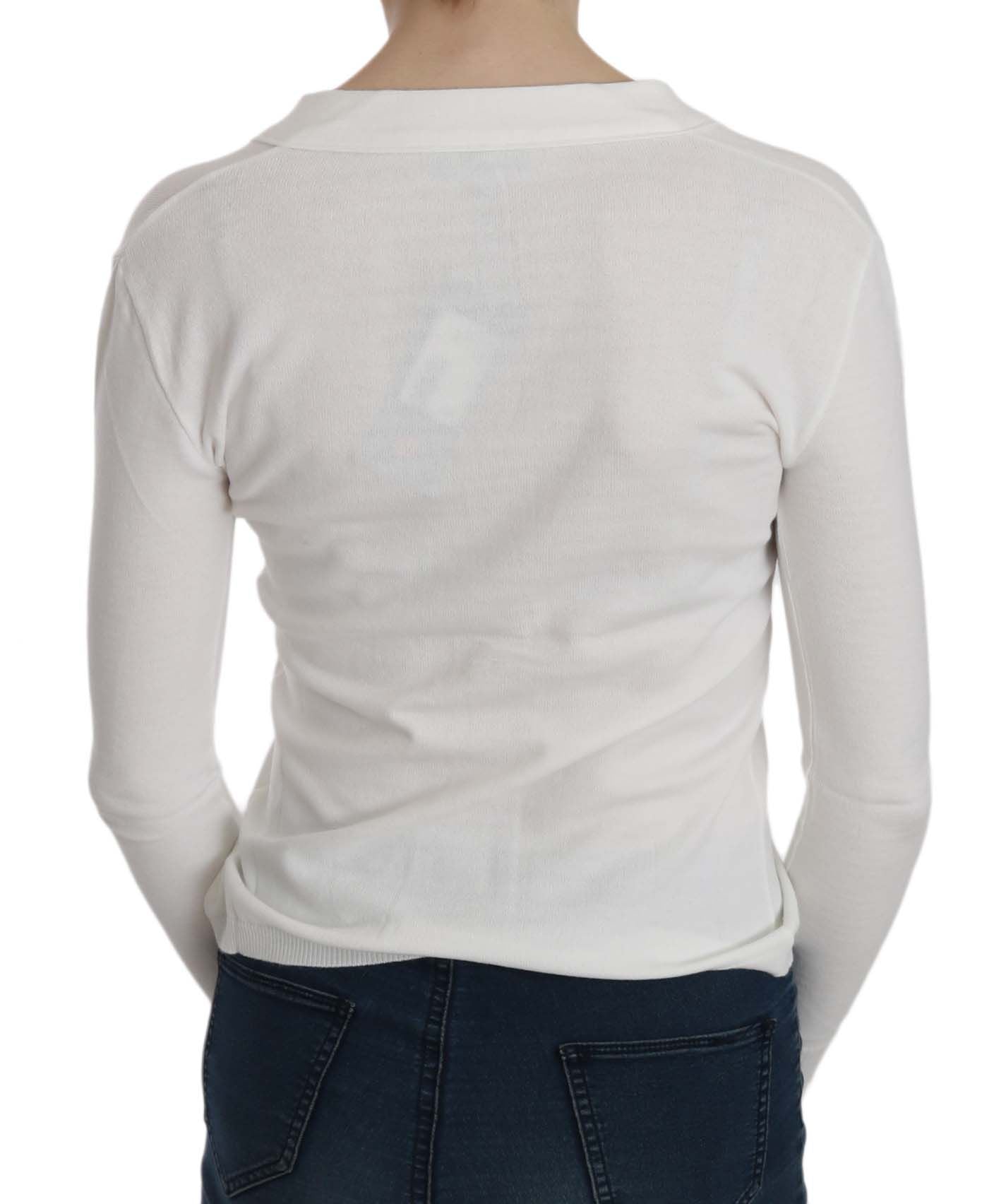 BYBLOS Haut pull cardigan court à manches longues et col en V blanc