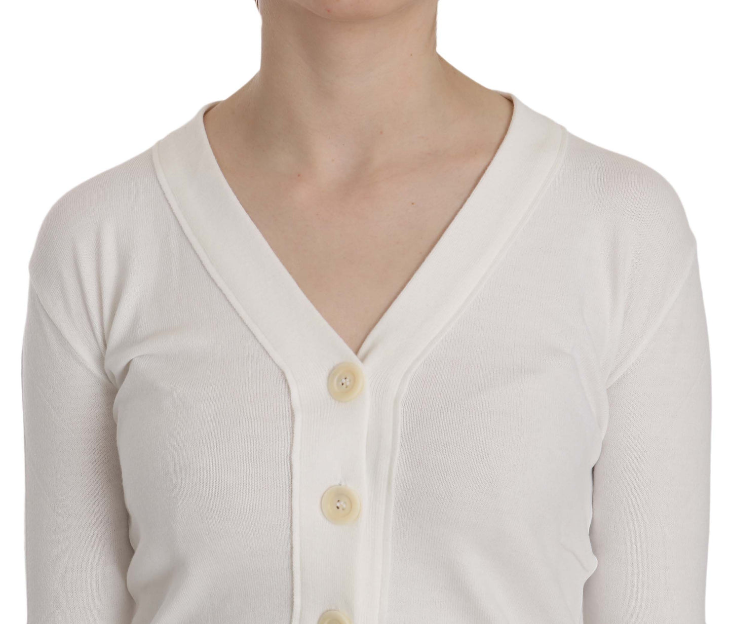 BYBLOS Haut pull cardigan court à manches longues et col en V blanc