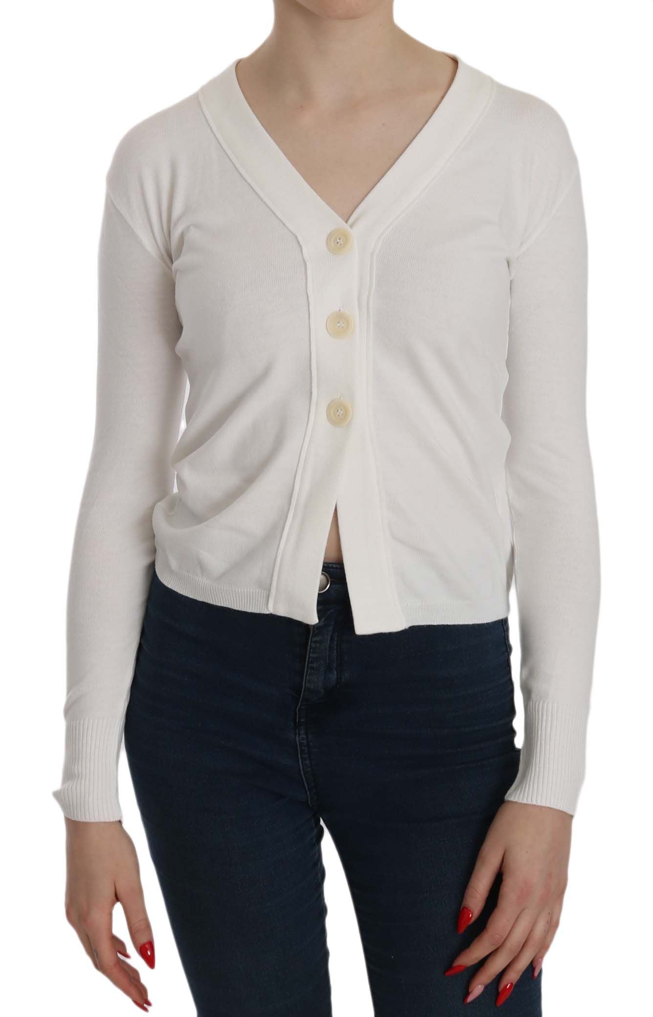 BYBLOS Haut pull cardigan court à manches longues et col en V blanc