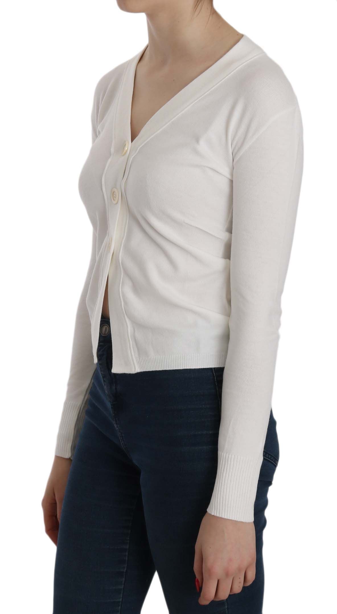 BYBLOS Haut pull cardigan court à manches longues et col en V blanc