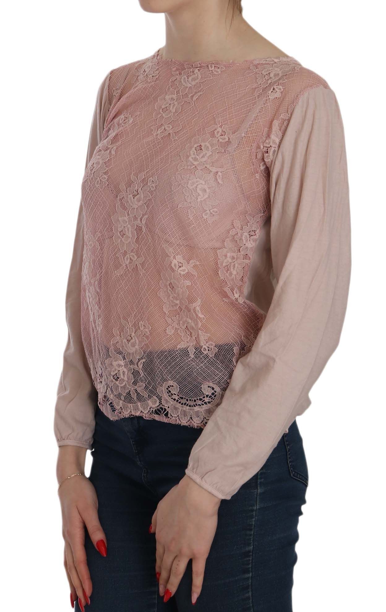 PINK MEMORIES Blouse à manches longues en dentelle rose, transparente